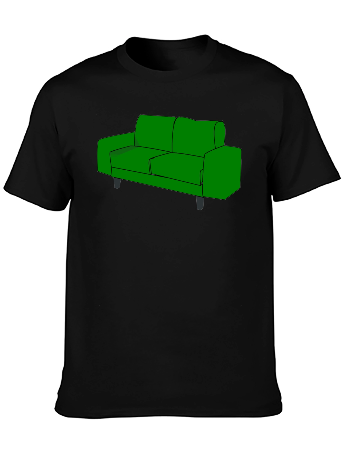 Green Couch Graphic Tee - Black Cotton T-Shirt