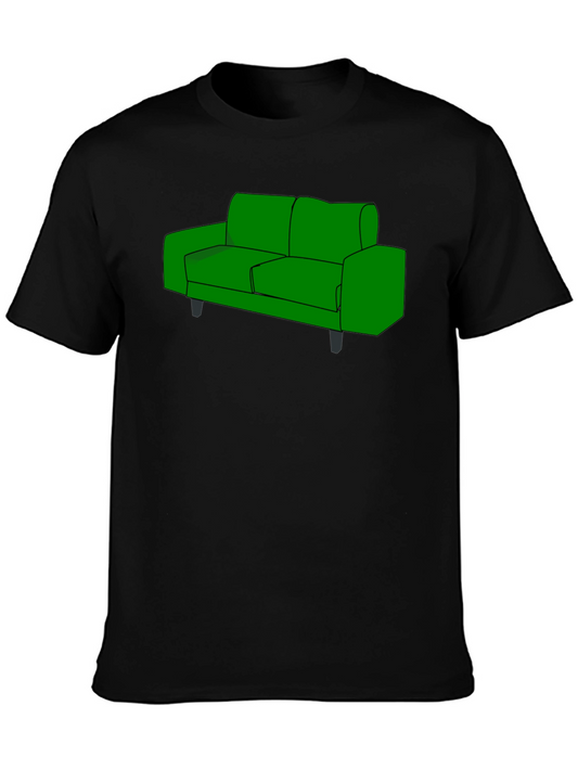 Green Couch Graphic Tee - Black Cotton T-Shirt