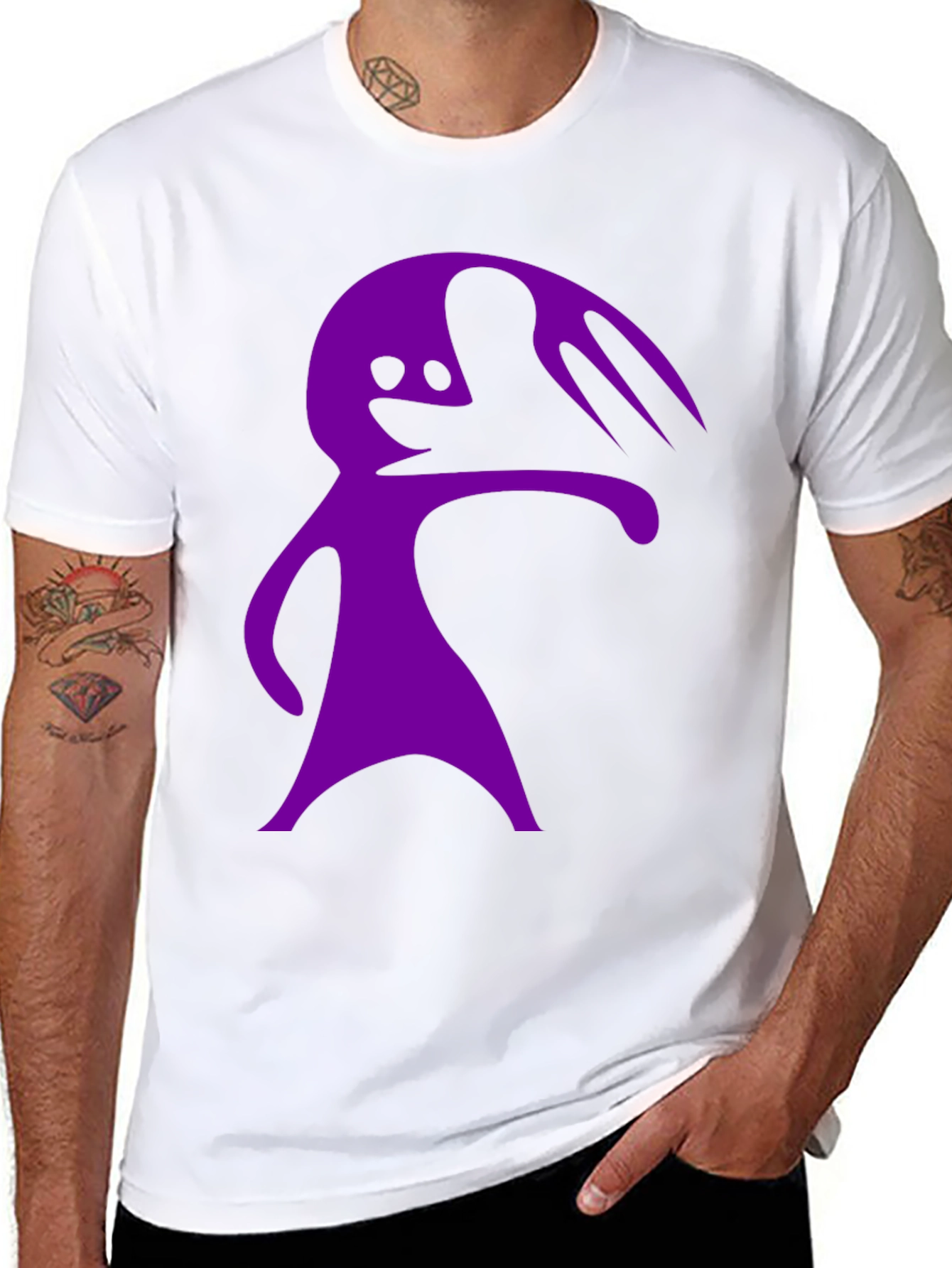 Purple Cartoon Character Graphic Black T-Shirt