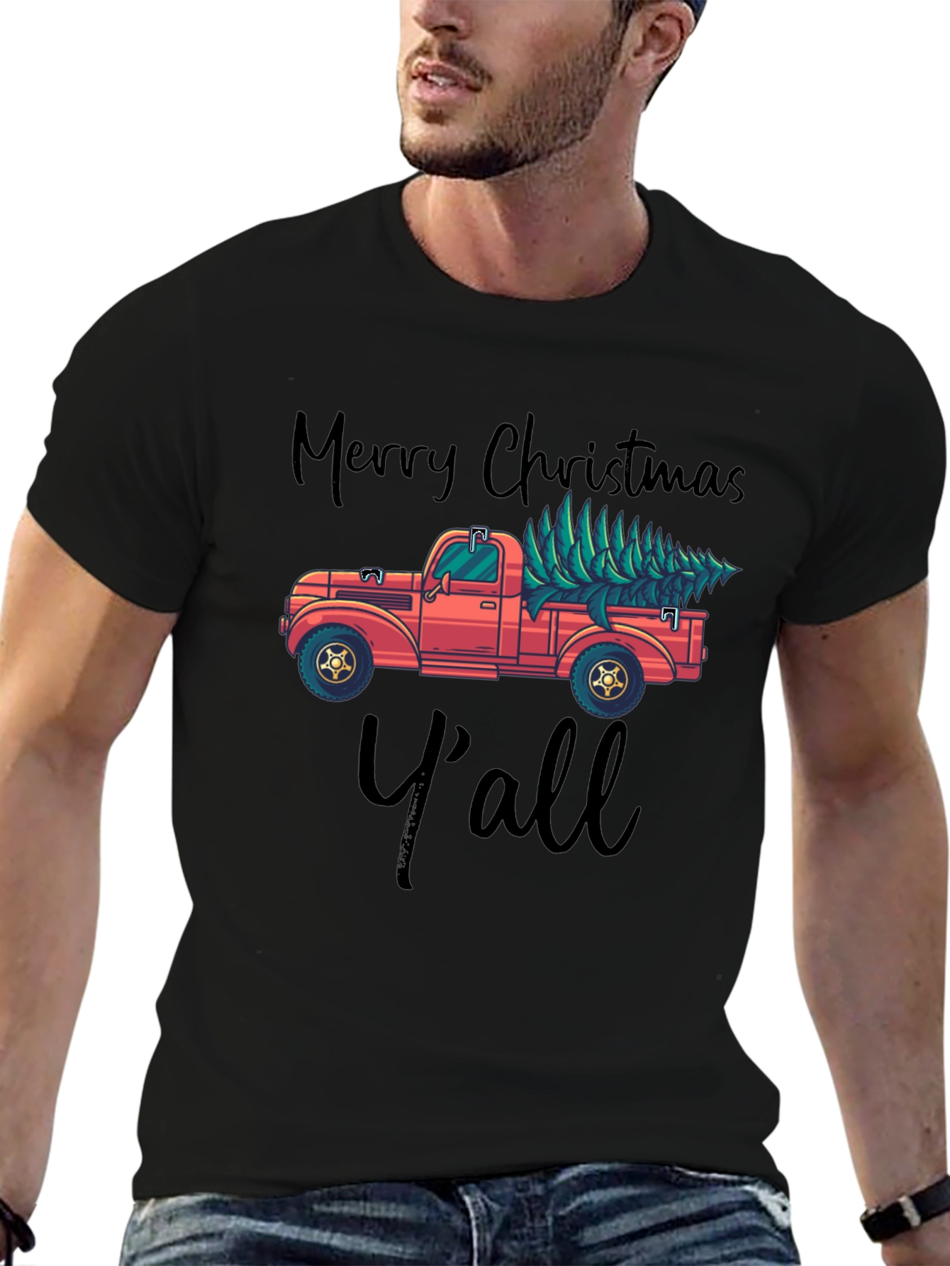 Merry Christmas Yall Truck Graphic Tee