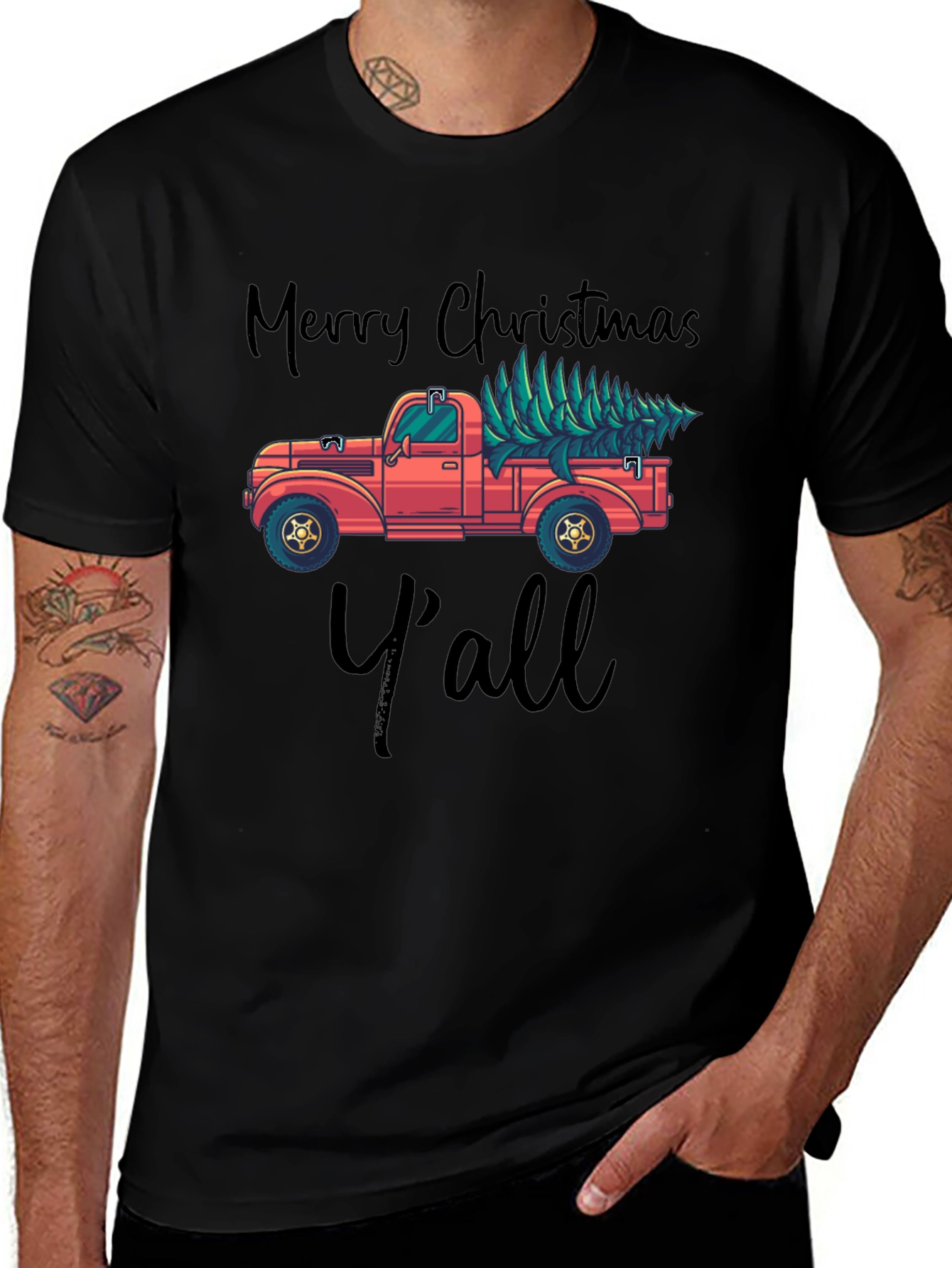 Merry Christmas Yall Truck Graphic Tee