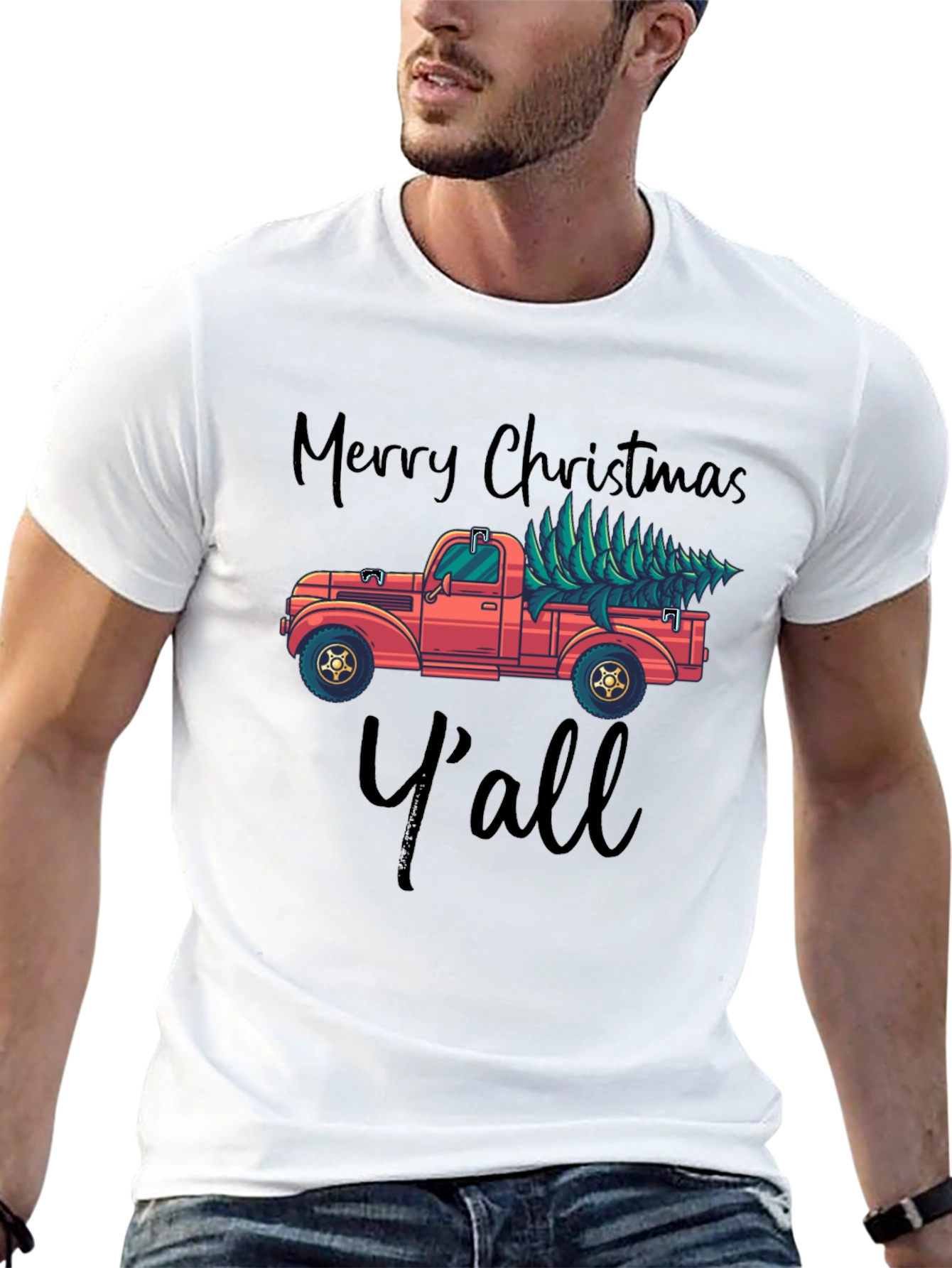 Merry Christmas Yall Truck Graphic Tee
