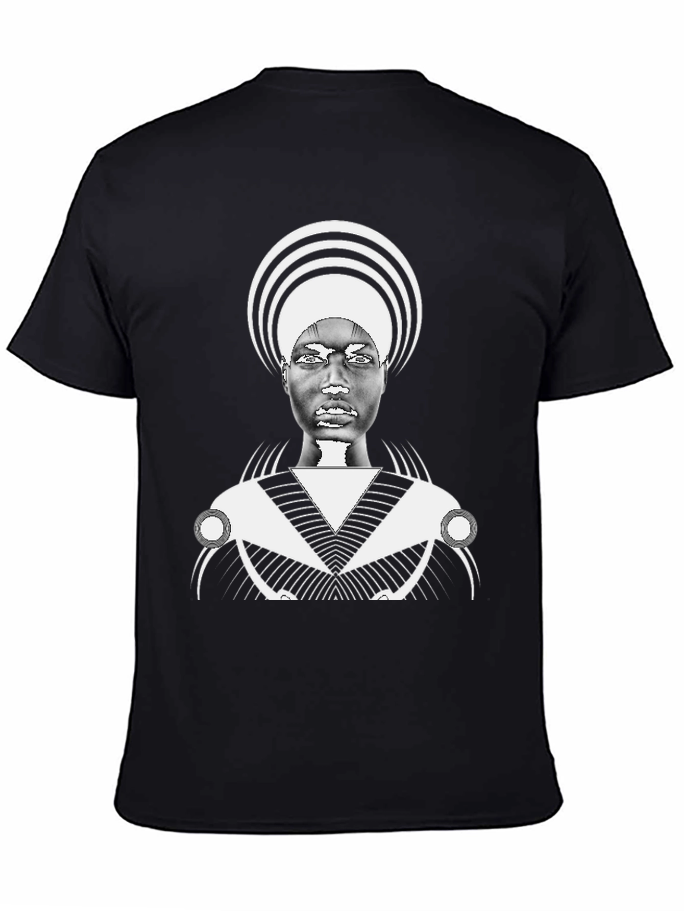 Graphic Black Tee with Bold Afro-Futuristic Design
