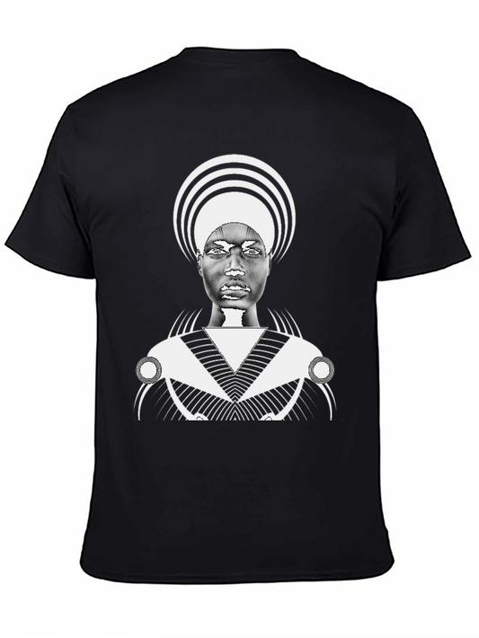 Graphic Black Tee with Bold Afro-Futuristic Design