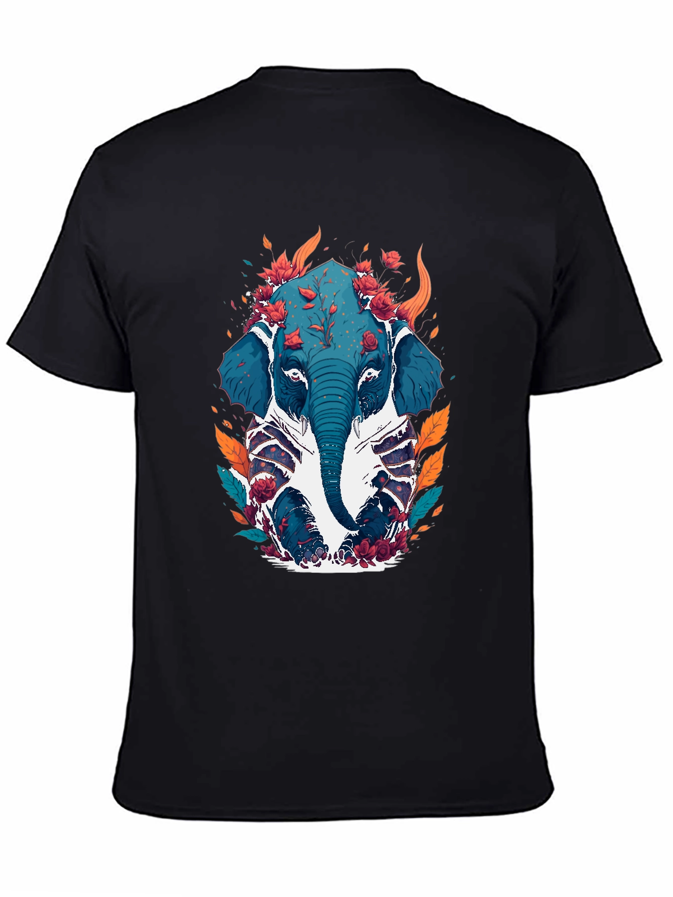 Floral Elephant Graphic Tee - Black Cotton Blend