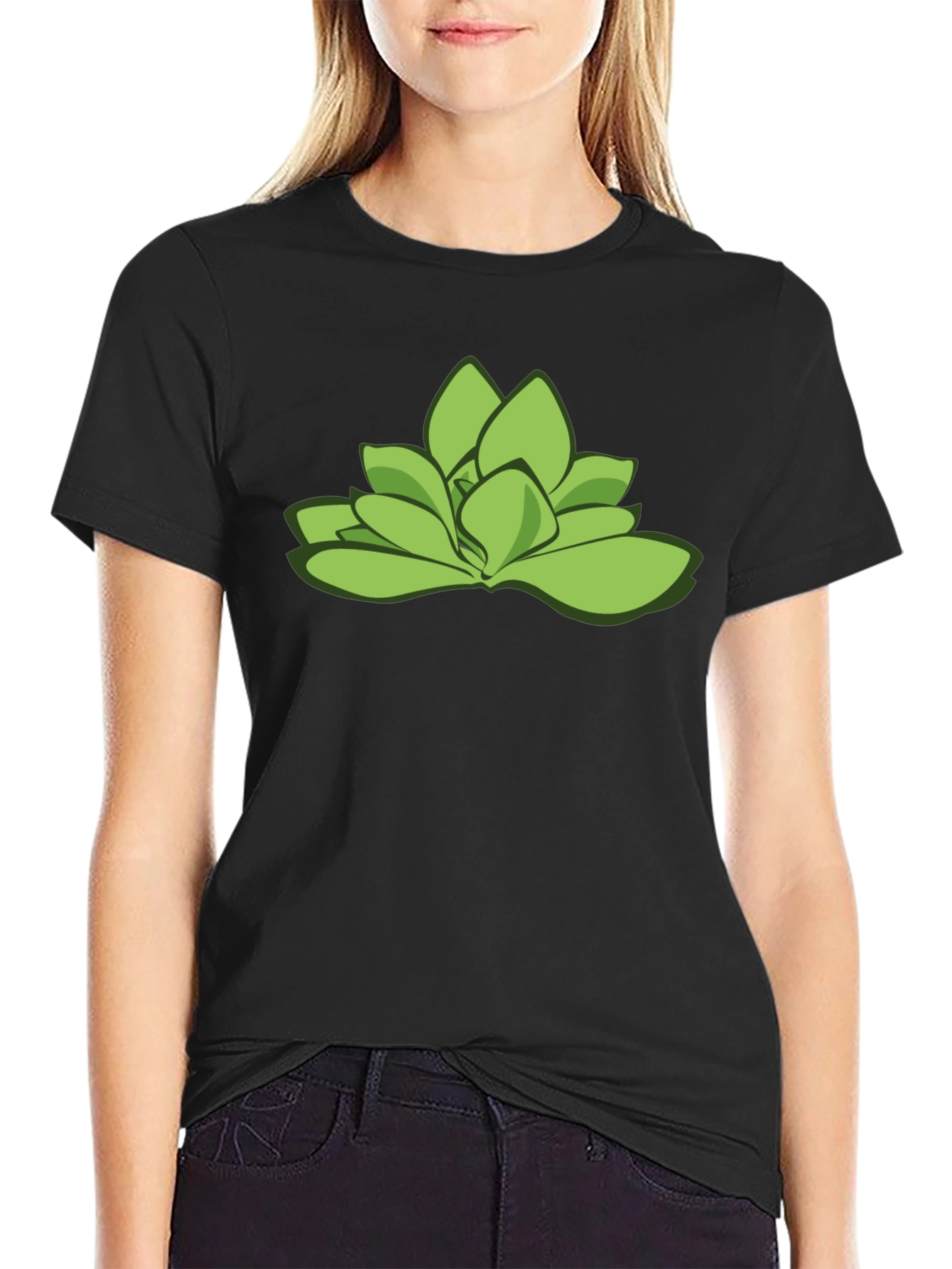 Green Succulent Graphic Tee - Stylish Black T-Shirt