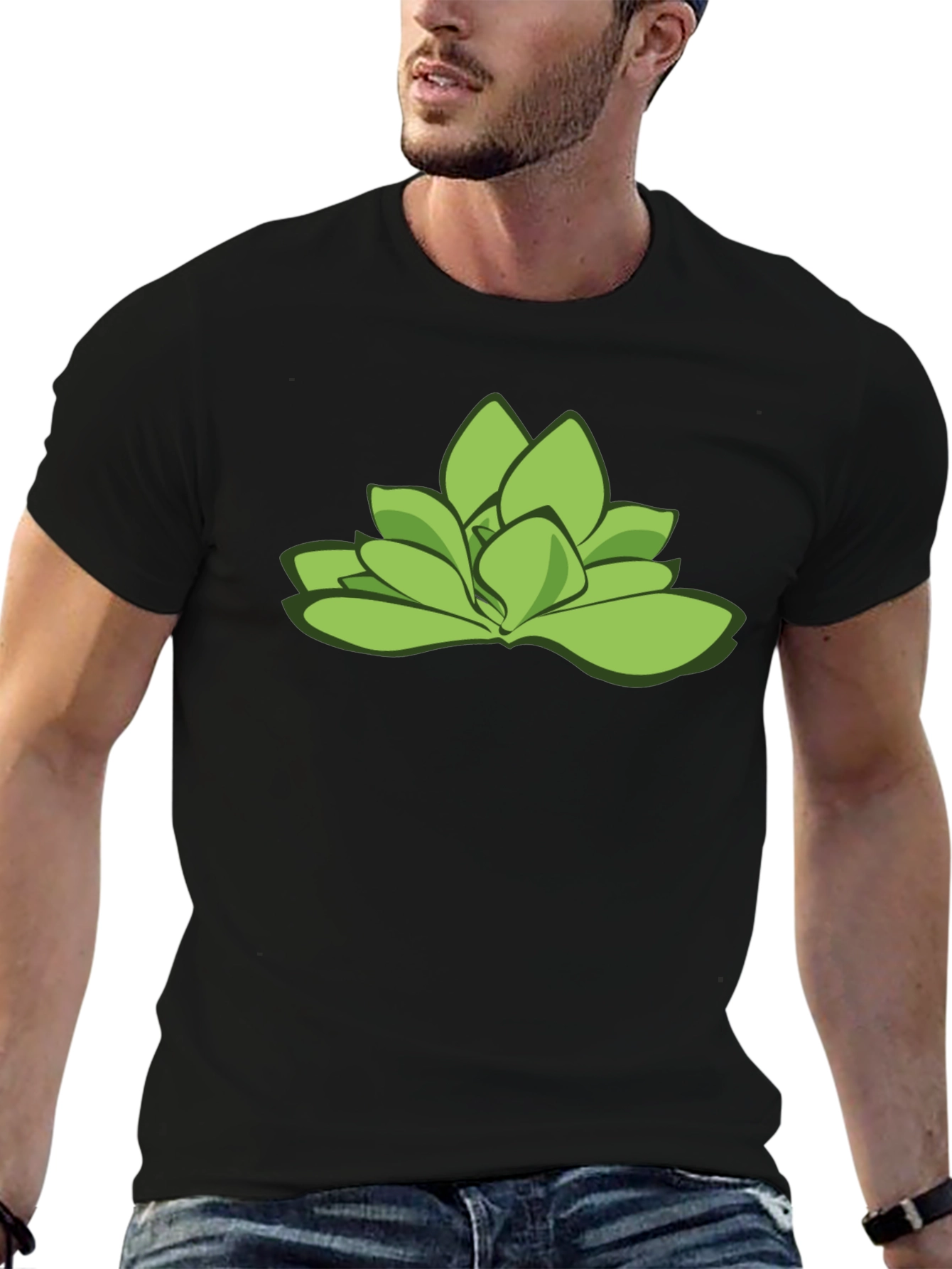 Green Succulent Graphic Tee - Stylish Black T-Shirt