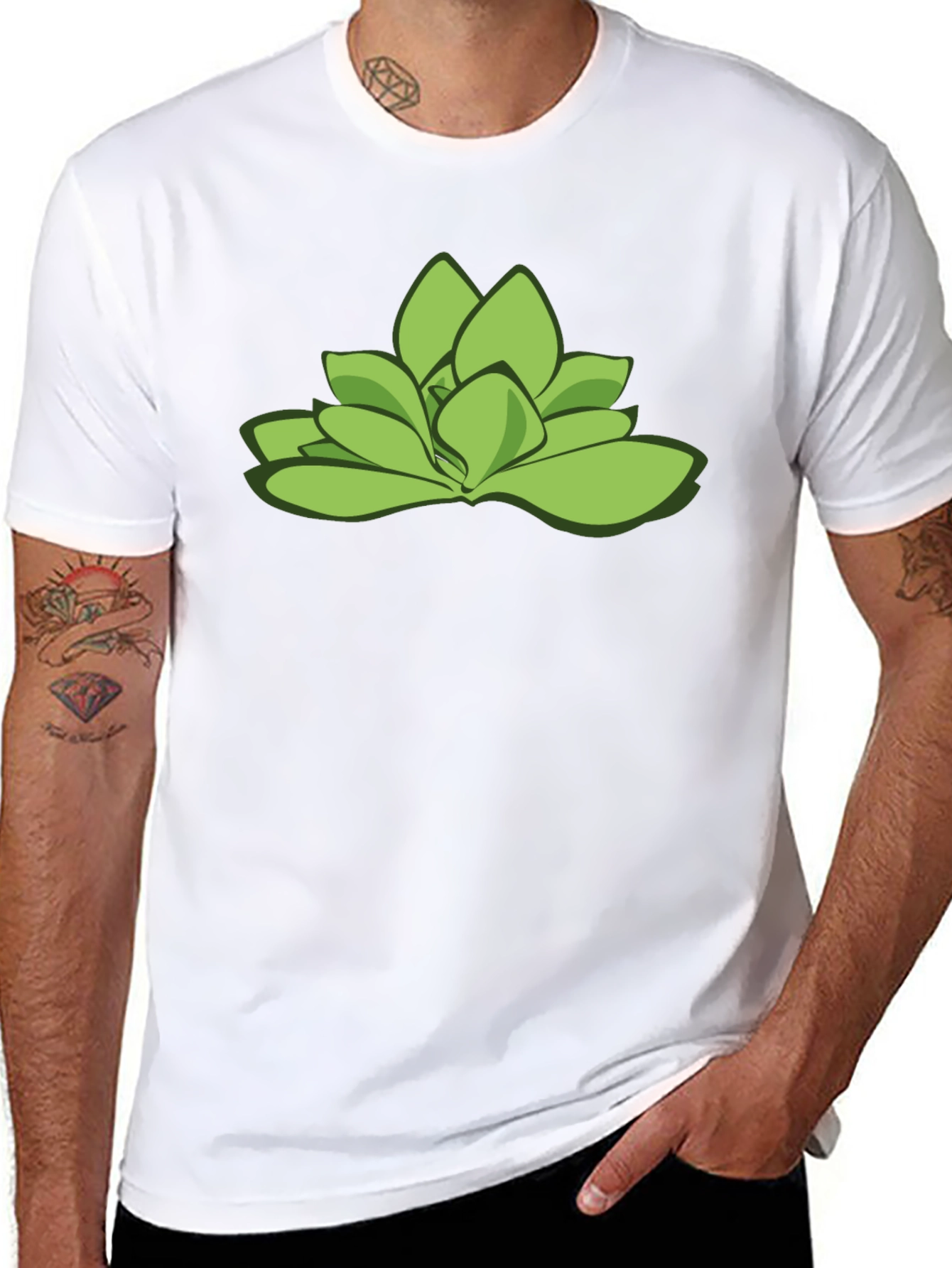 Green Succulent Graphic Tee - Stylish Black T-Shirt