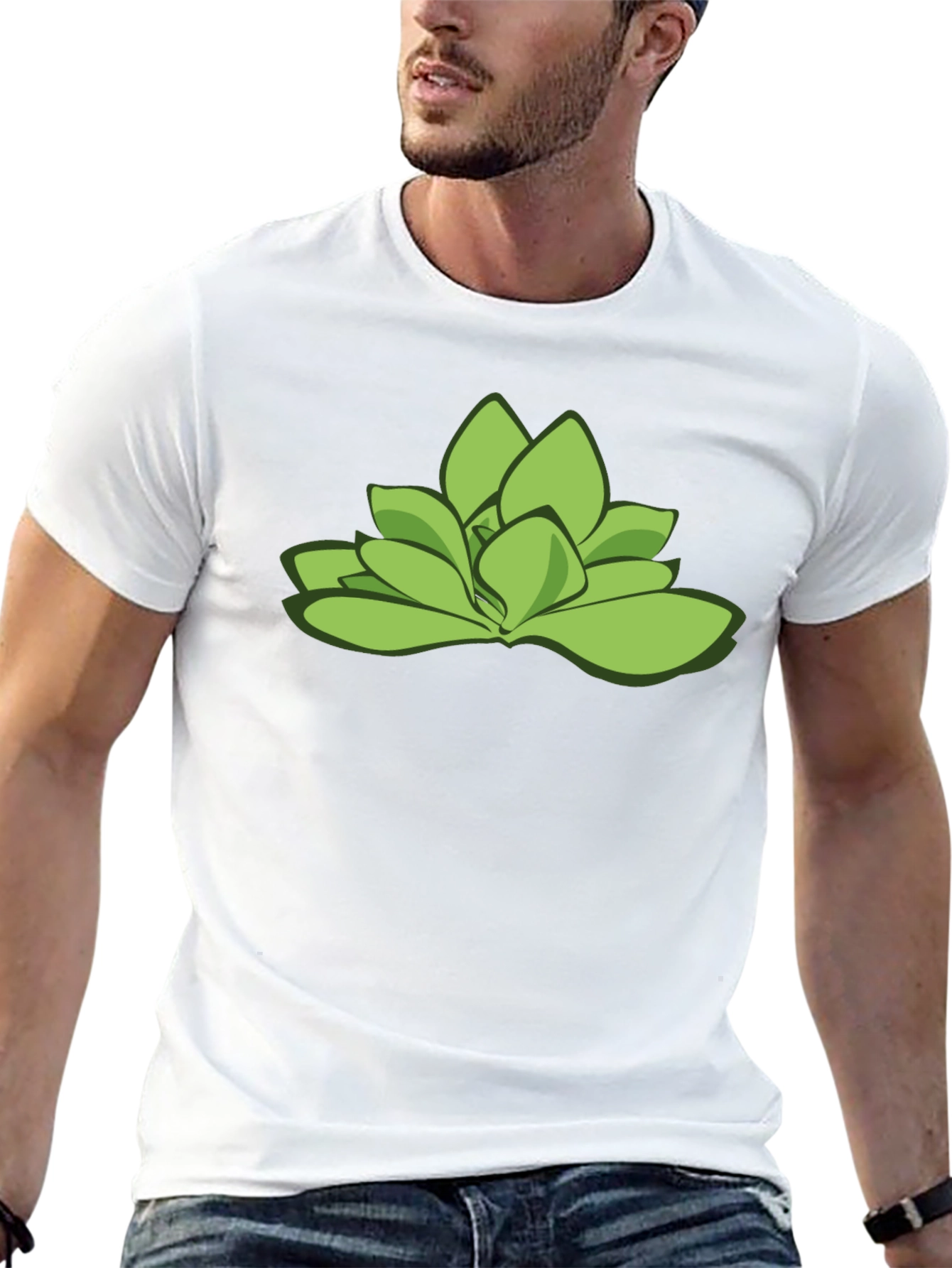Green Succulent Graphic Tee - Stylish Black T-Shirt