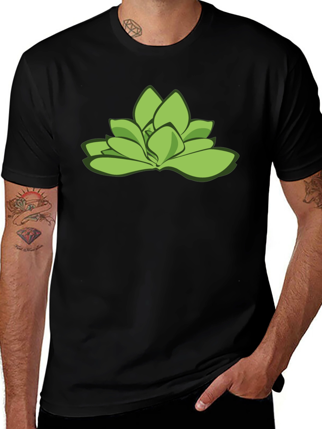 Green Succulent Graphic Tee - Stylish Black T-Shirt
