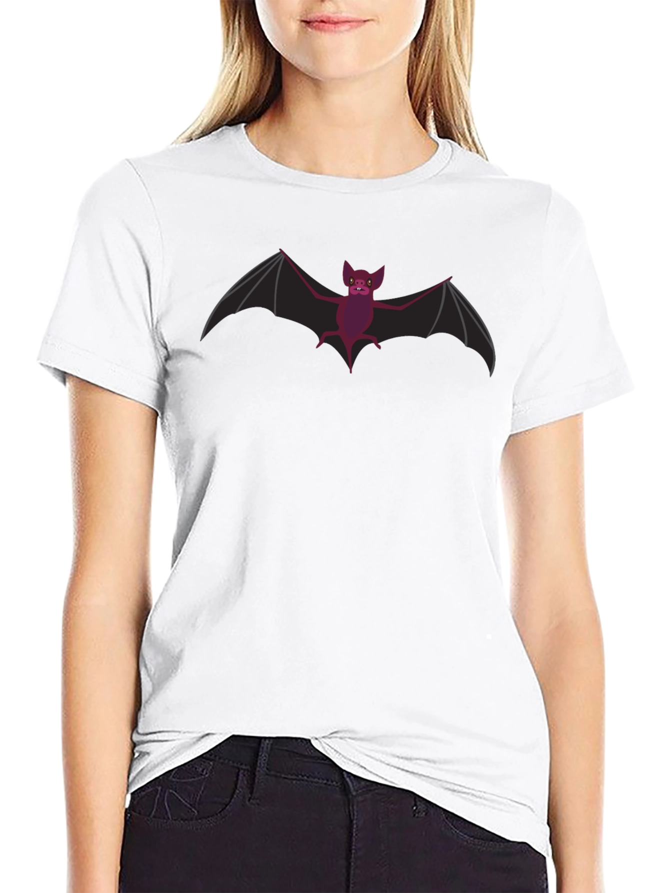 Spooky Bat Graphic Tee - Black Cotton T-Shirt