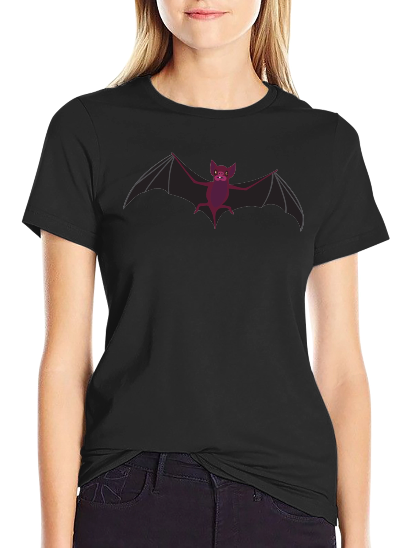 Spooky Bat Graphic Tee - Black Cotton T-Shirt