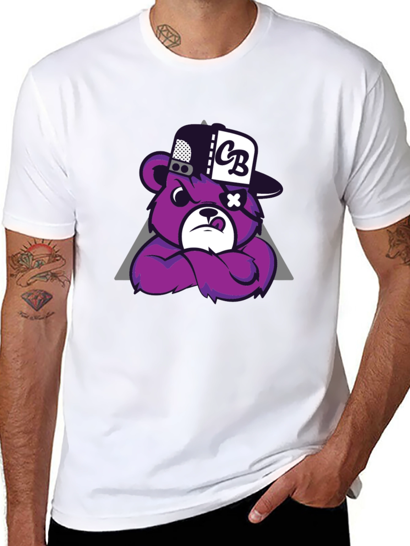 Mens Black T-Shirt - Cool Cartoon Bear Design