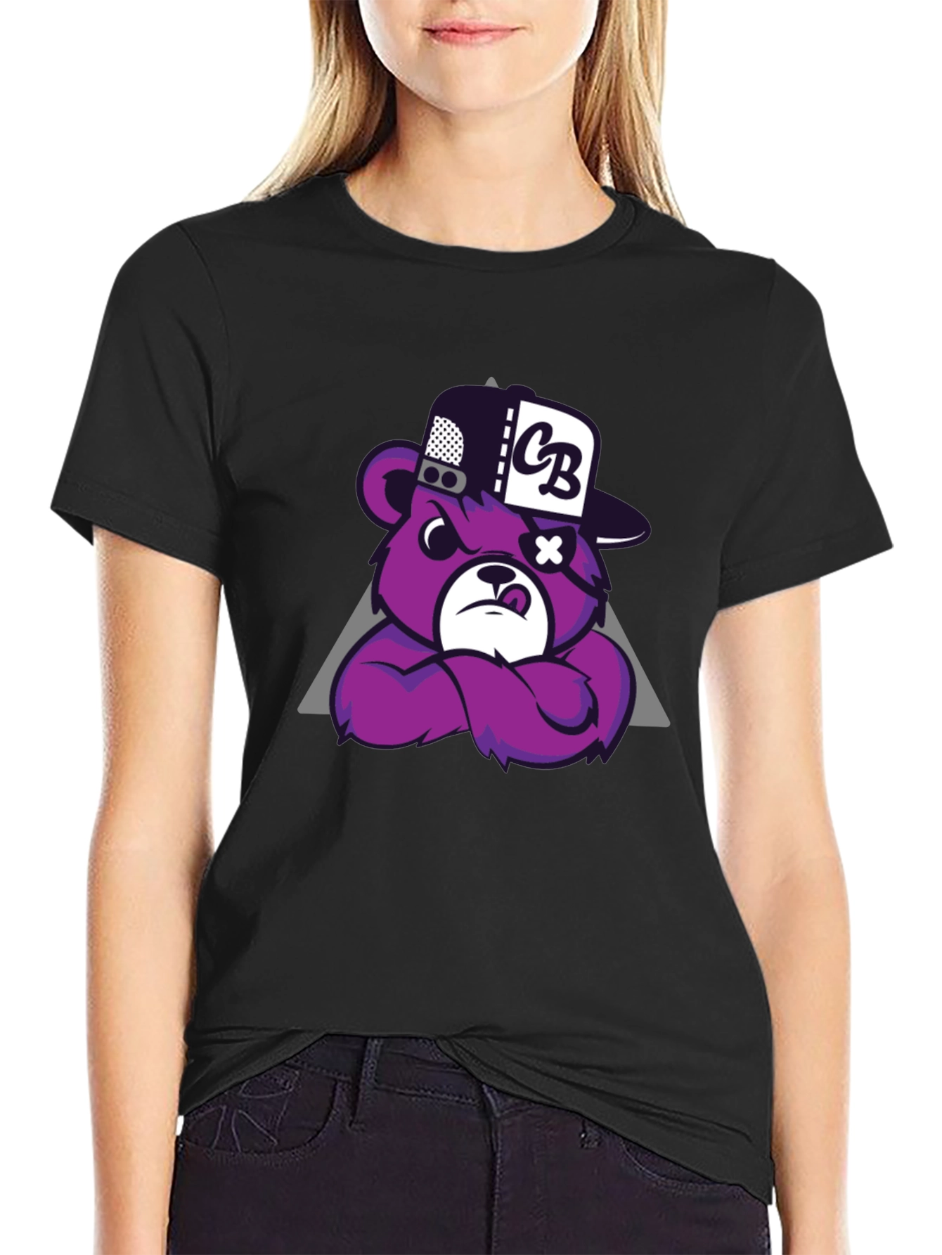 Mens Black T-Shirt - Cool Cartoon Bear Design