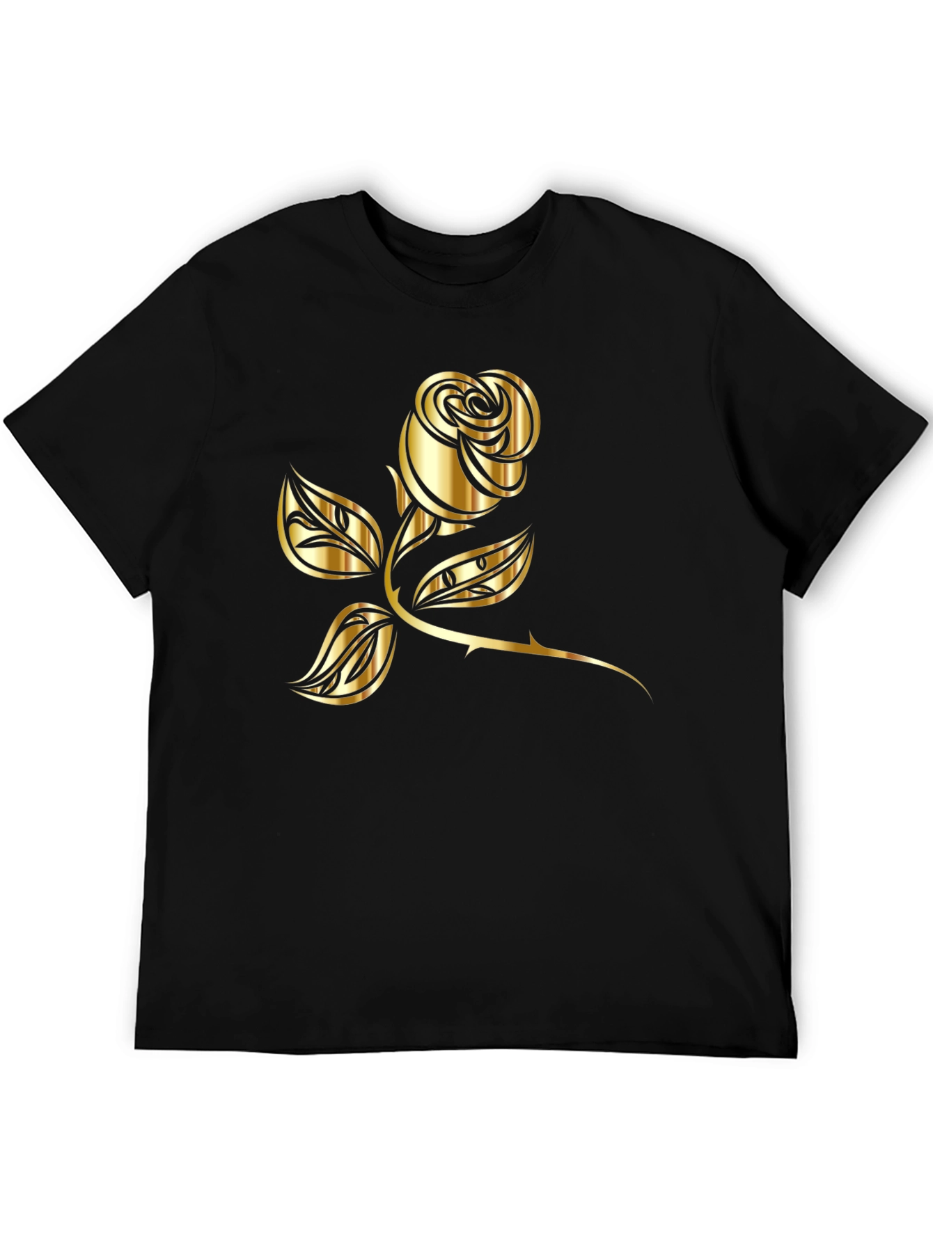 Black T-Shirt with Golden Rose Graphic