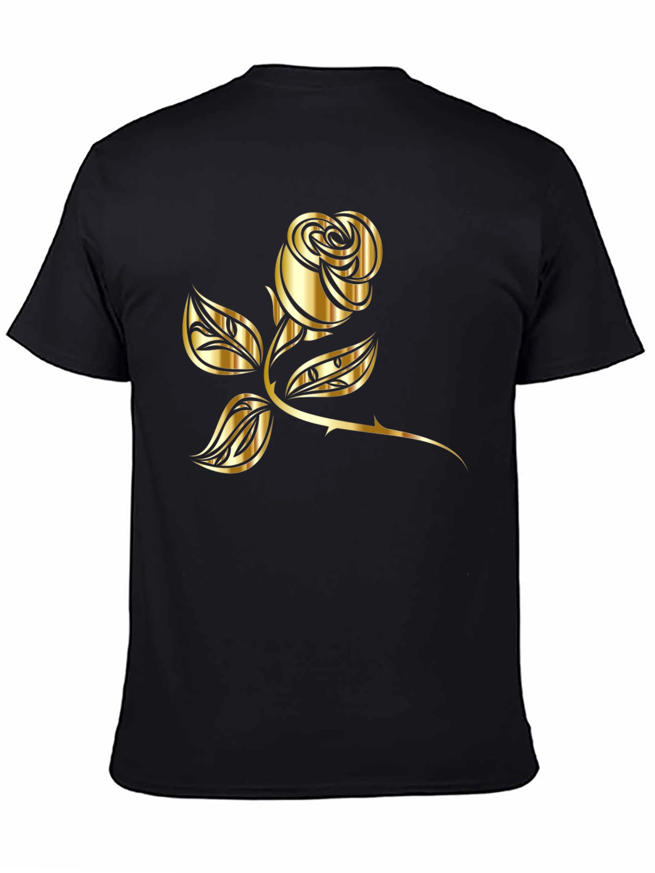Black T-Shirt with Golden Rose Graphic