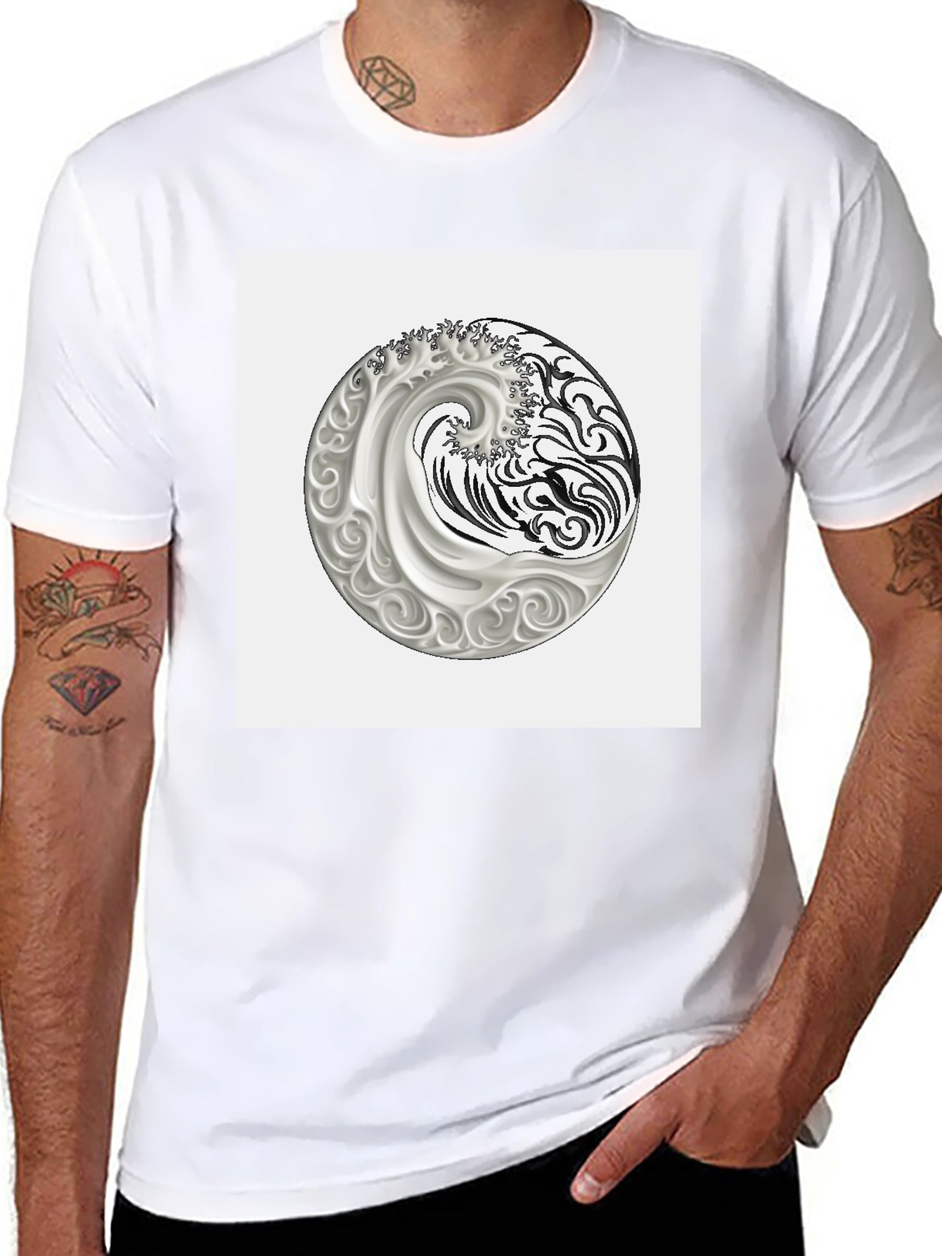 Yin Yang Wave Graphic Tee - Classic Black T-Shirt