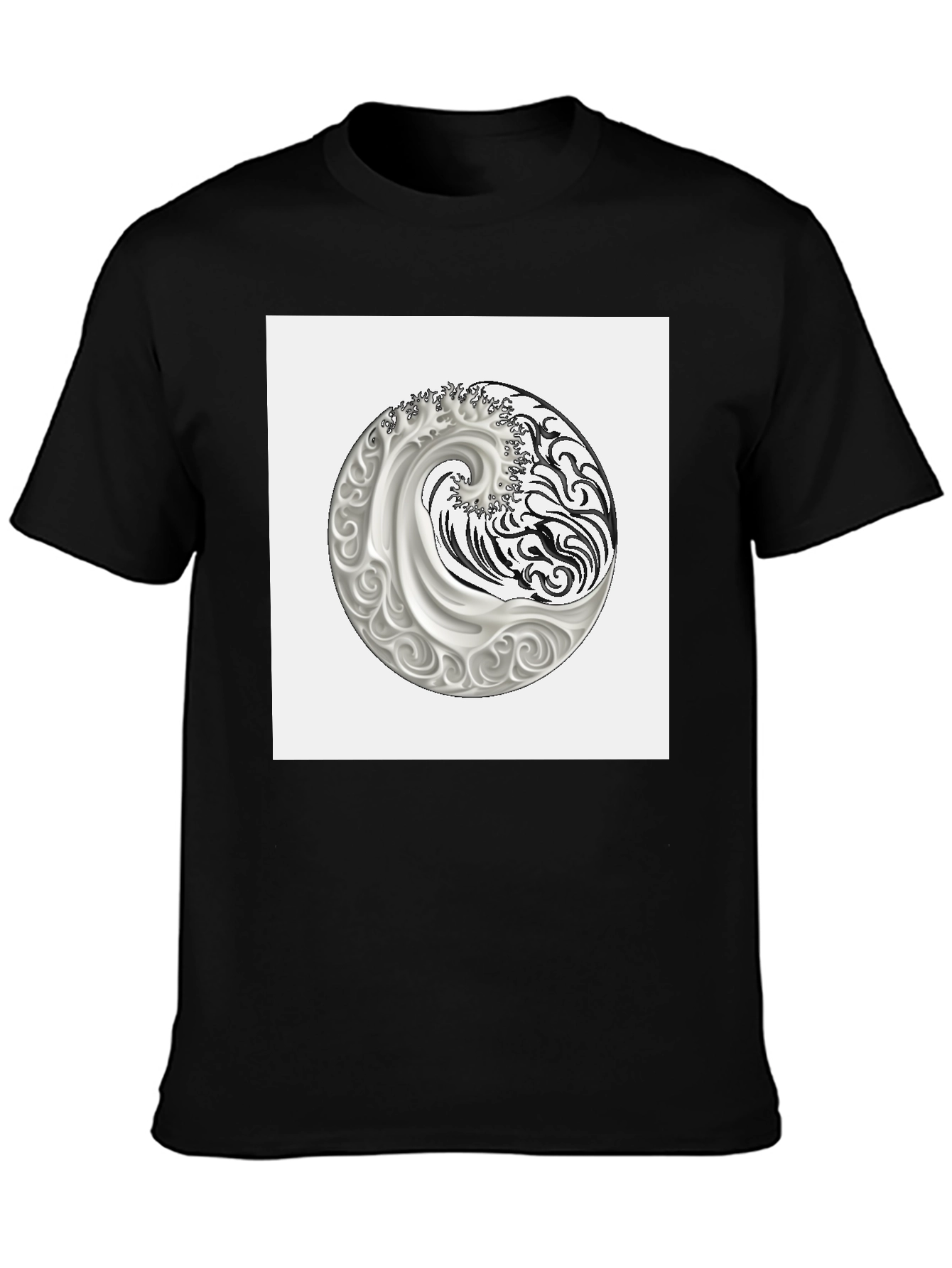 Yin Yang Wave Graphic Tee - Classic Black T-Shirt