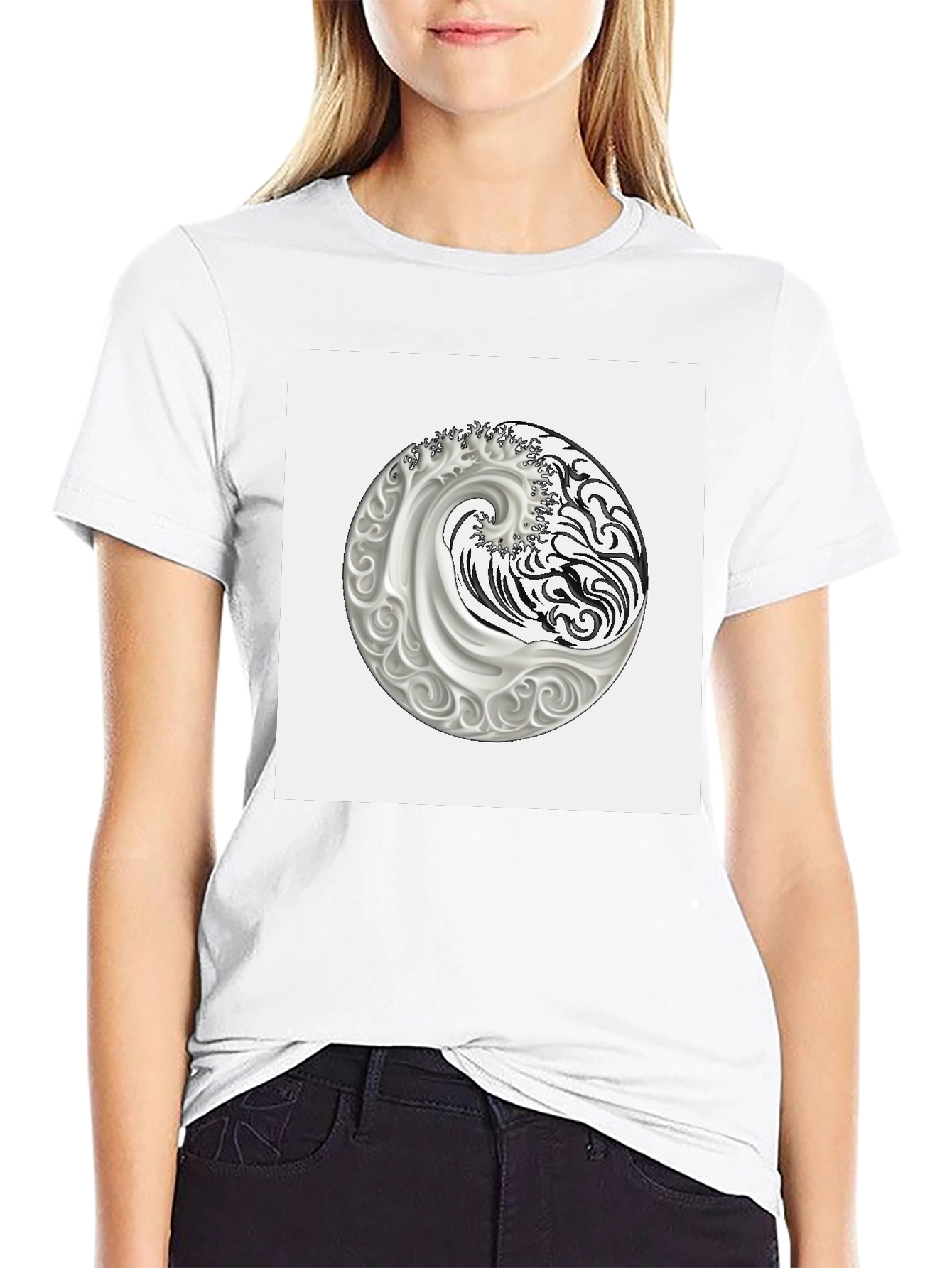 Yin Yang Wave Graphic Tee - Classic Black T-Shirt