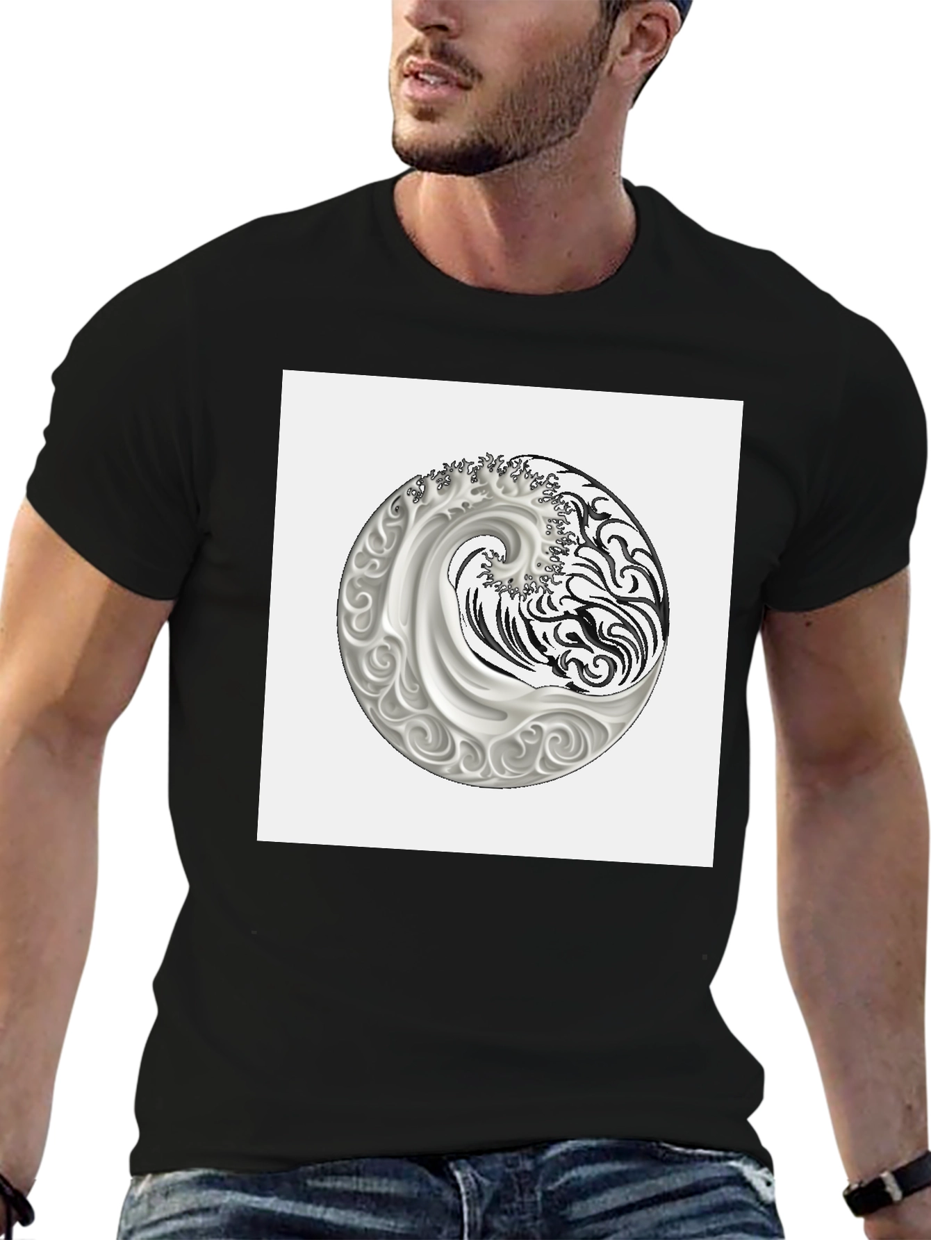 Yin Yang Wave Graphic Tee - Classic Black T-Shirt