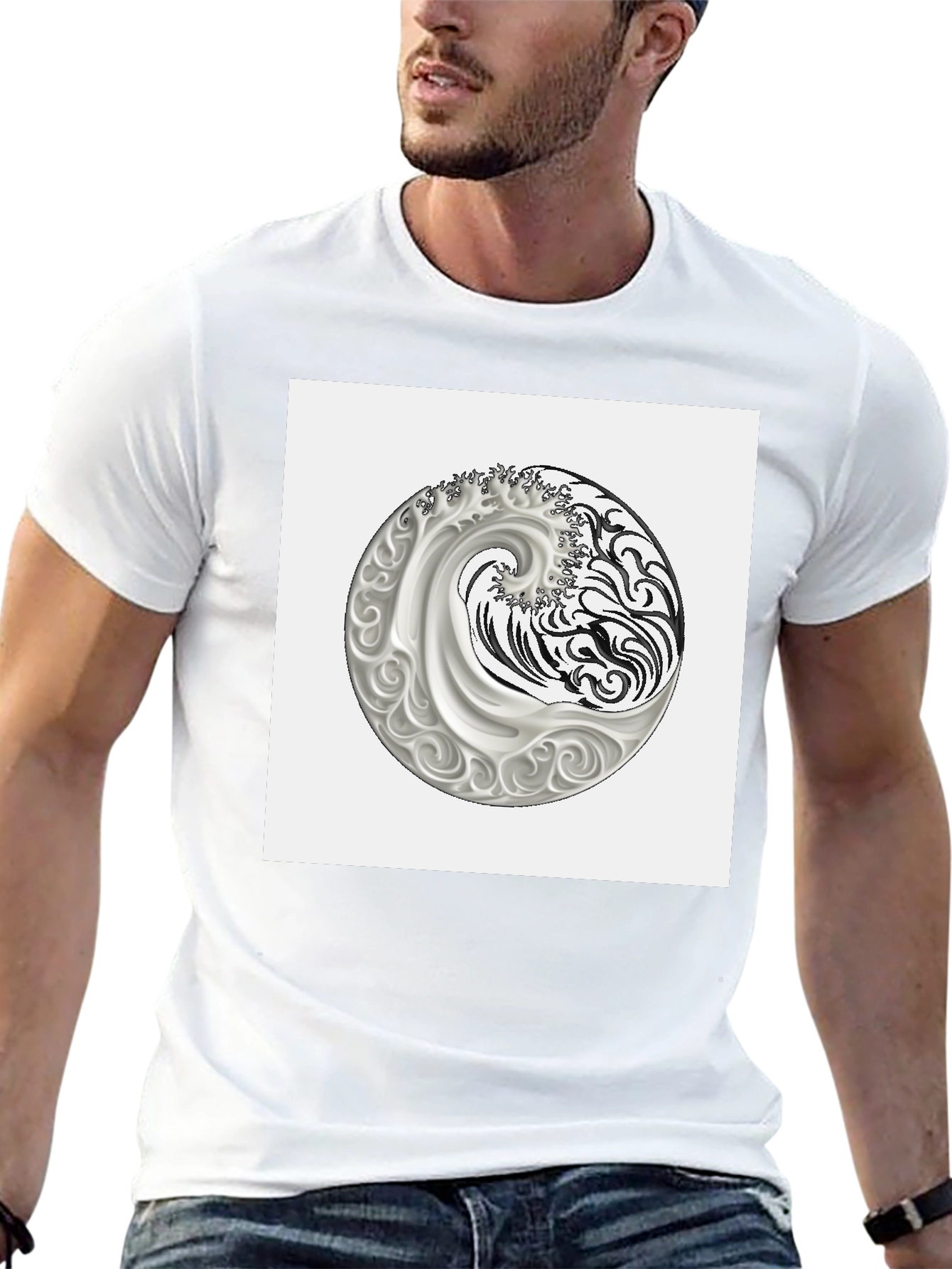 Yin Yang Wave Graphic Tee - Classic Black T-Shirt