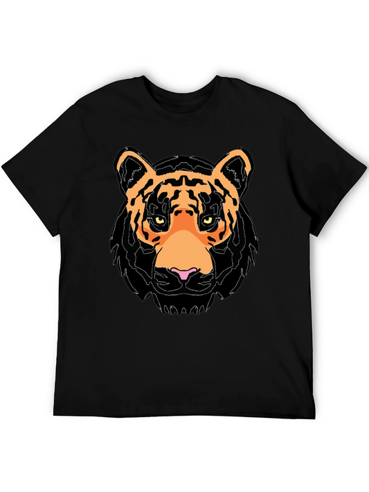 Bold Tiger Graphic Tee - Black Cotton T-Shirt