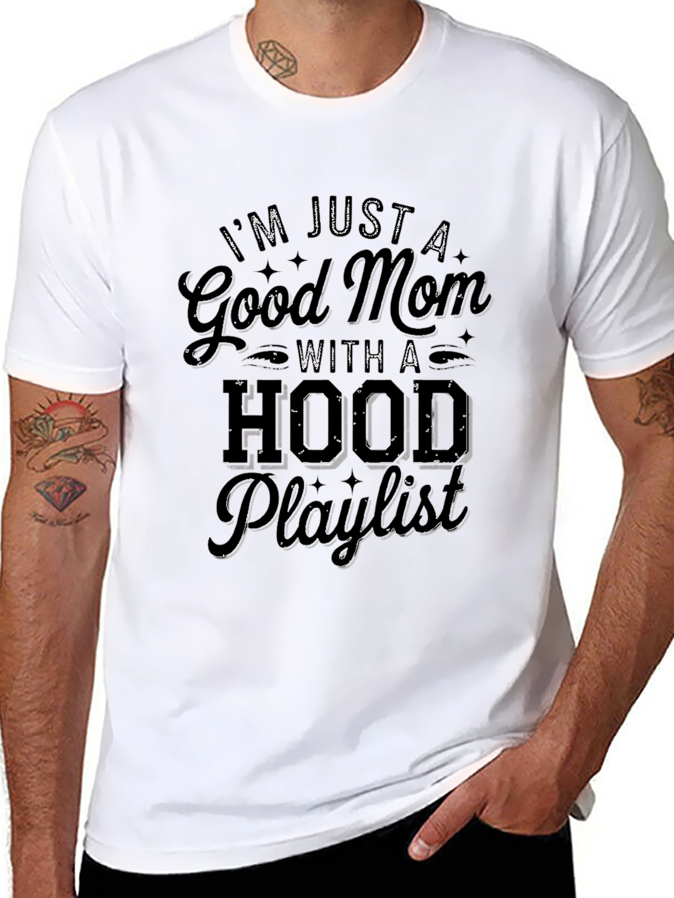Good Mom Hood Playlist Black Graphic Tee