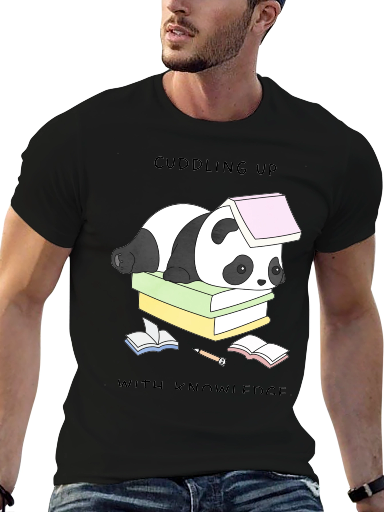 Cuddling Up With Knowledge Panda T-Shirt