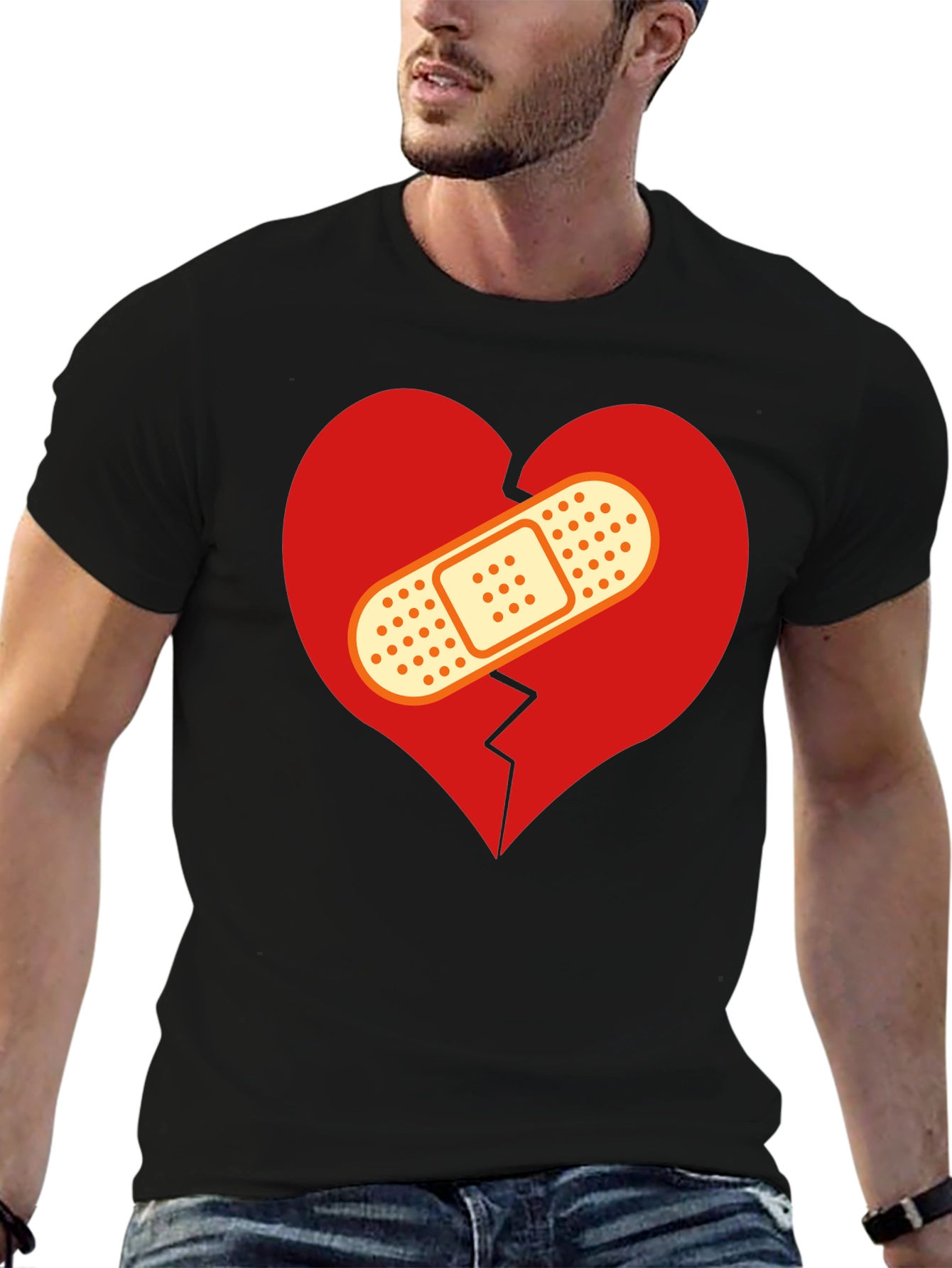 Mended Heart Graphic T-Shirt - Black Crew Neck Tee