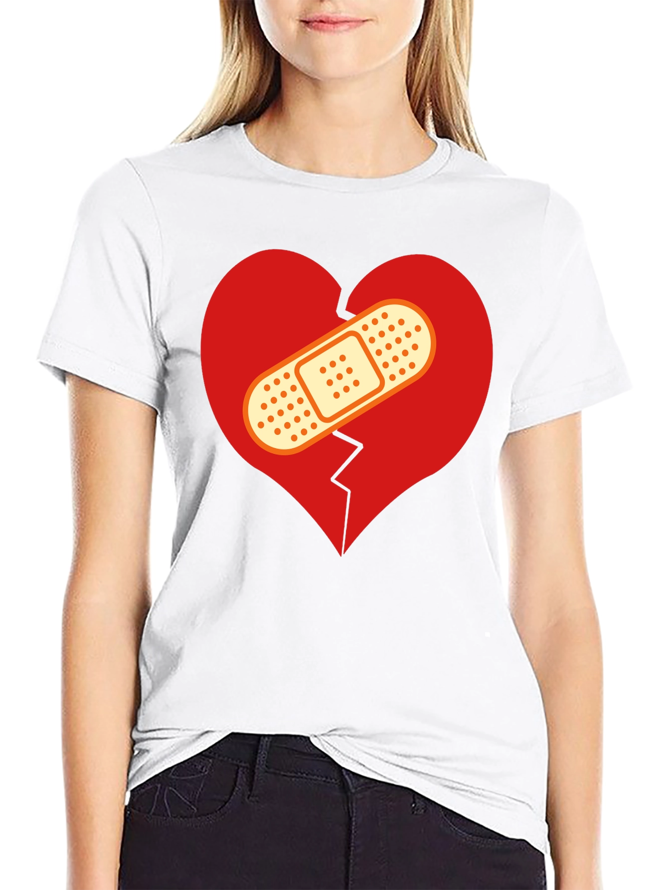 Mended Heart Graphic T-Shirt - Black Crew Neck Tee