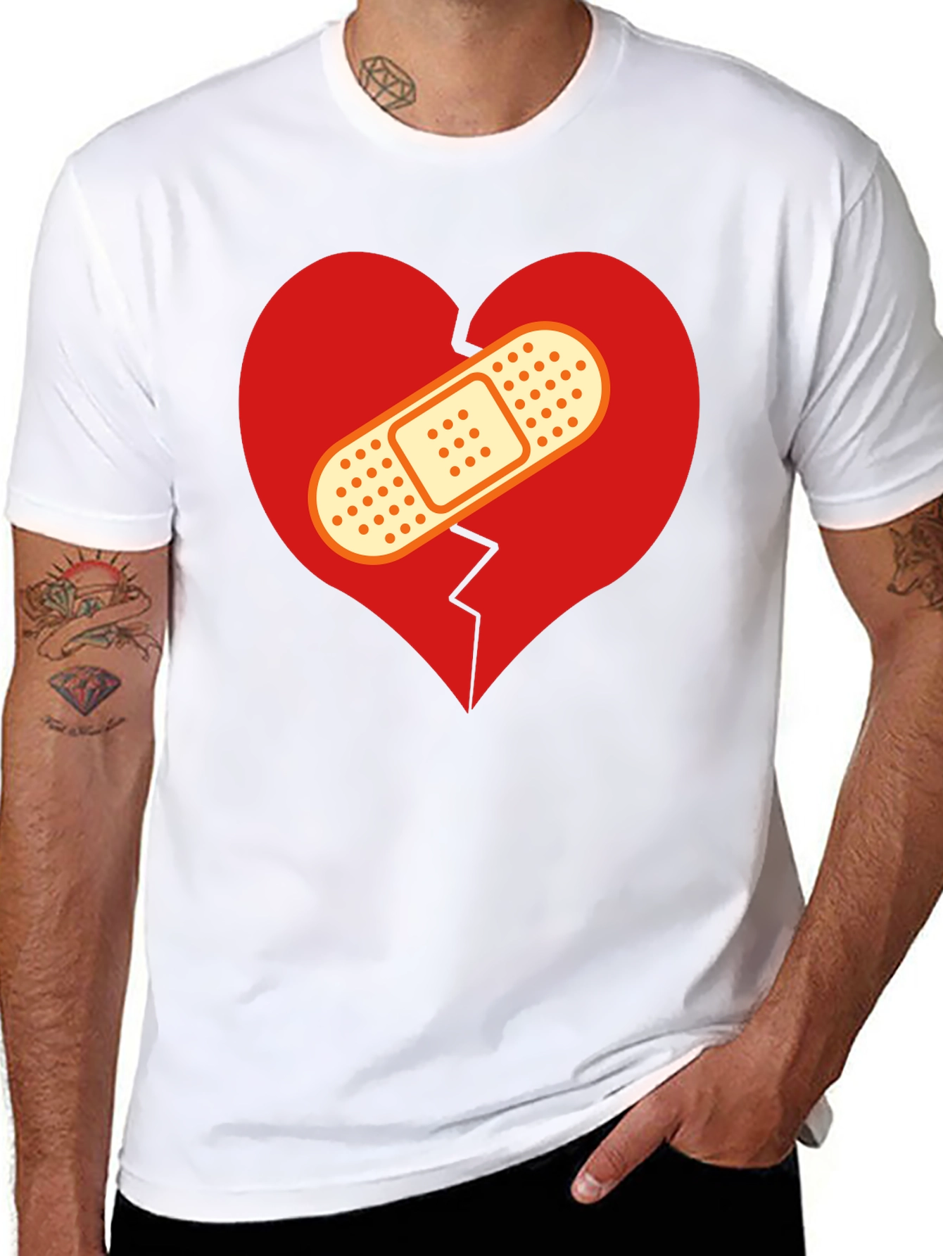 Mended Heart Graphic T-Shirt - Black Crew Neck Tee