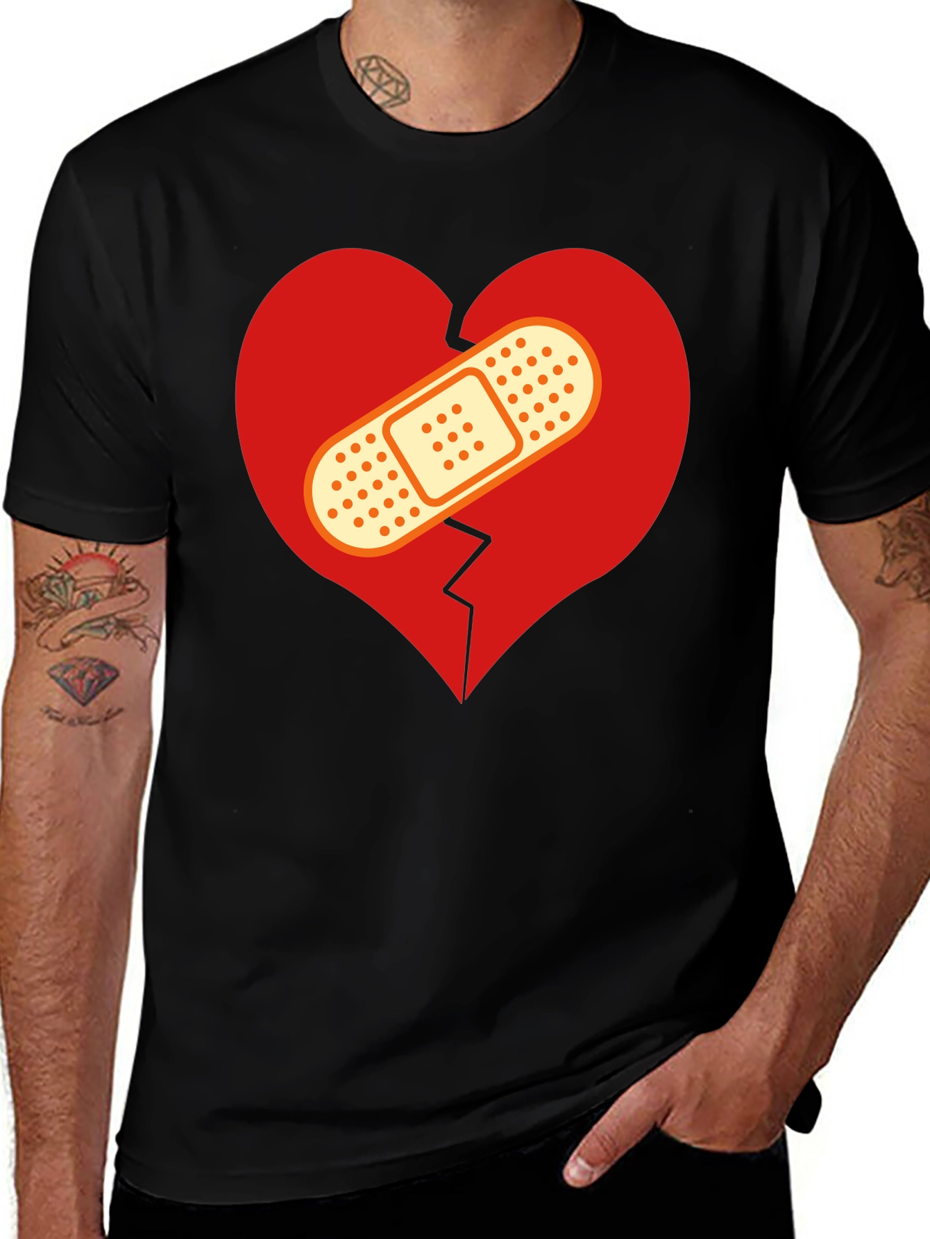 Mended Heart Graphic T-Shirt - Black Crew Neck Tee