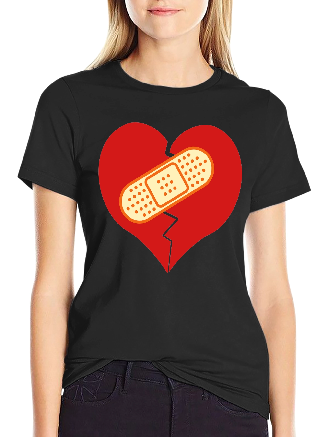 Mended Heart Graphic T-Shirt - Black Crew Neck Tee