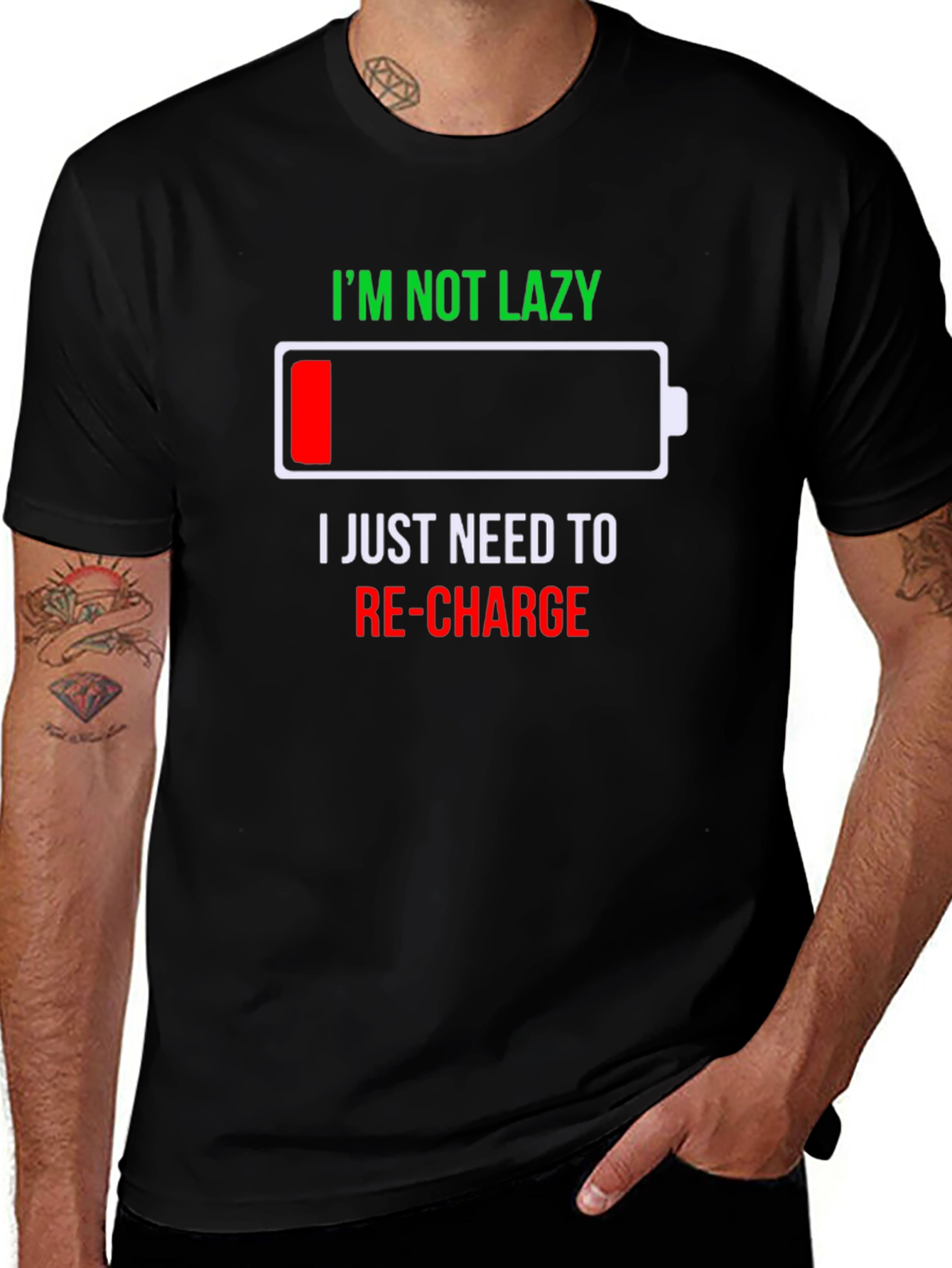 Recharge Low Battery Graphic Mens T-Shirt