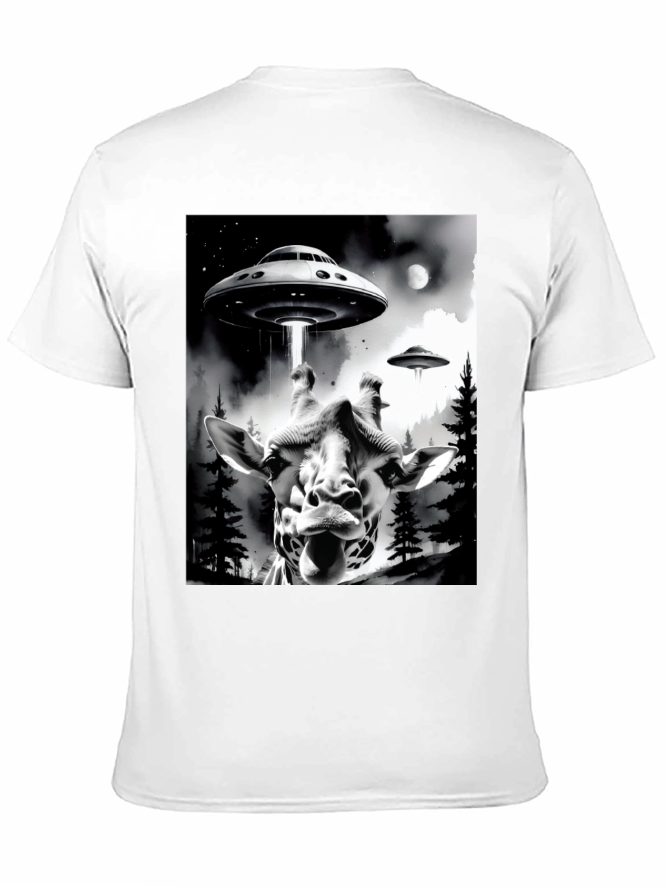 UFO Abduction Giraffe Graphic Tee - Black Cotton T-Shirt