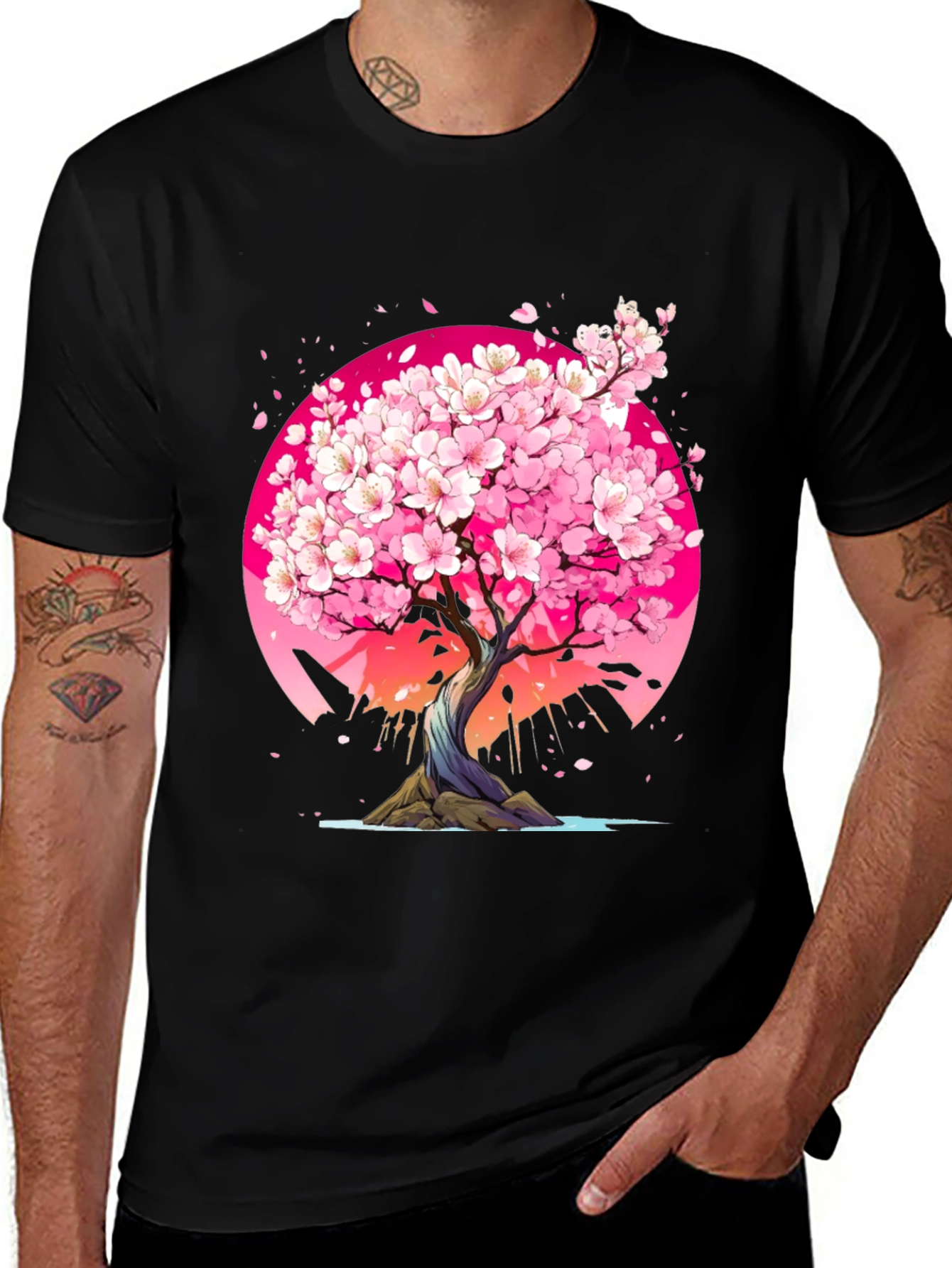 Cherry Blossom Tree Graphic Tee - Black
