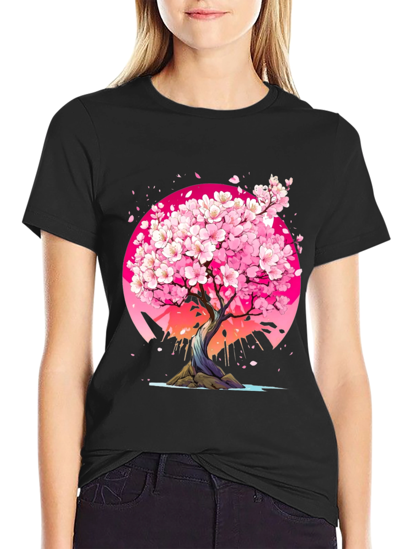Cherry Blossom Tree Graphic Tee - Black