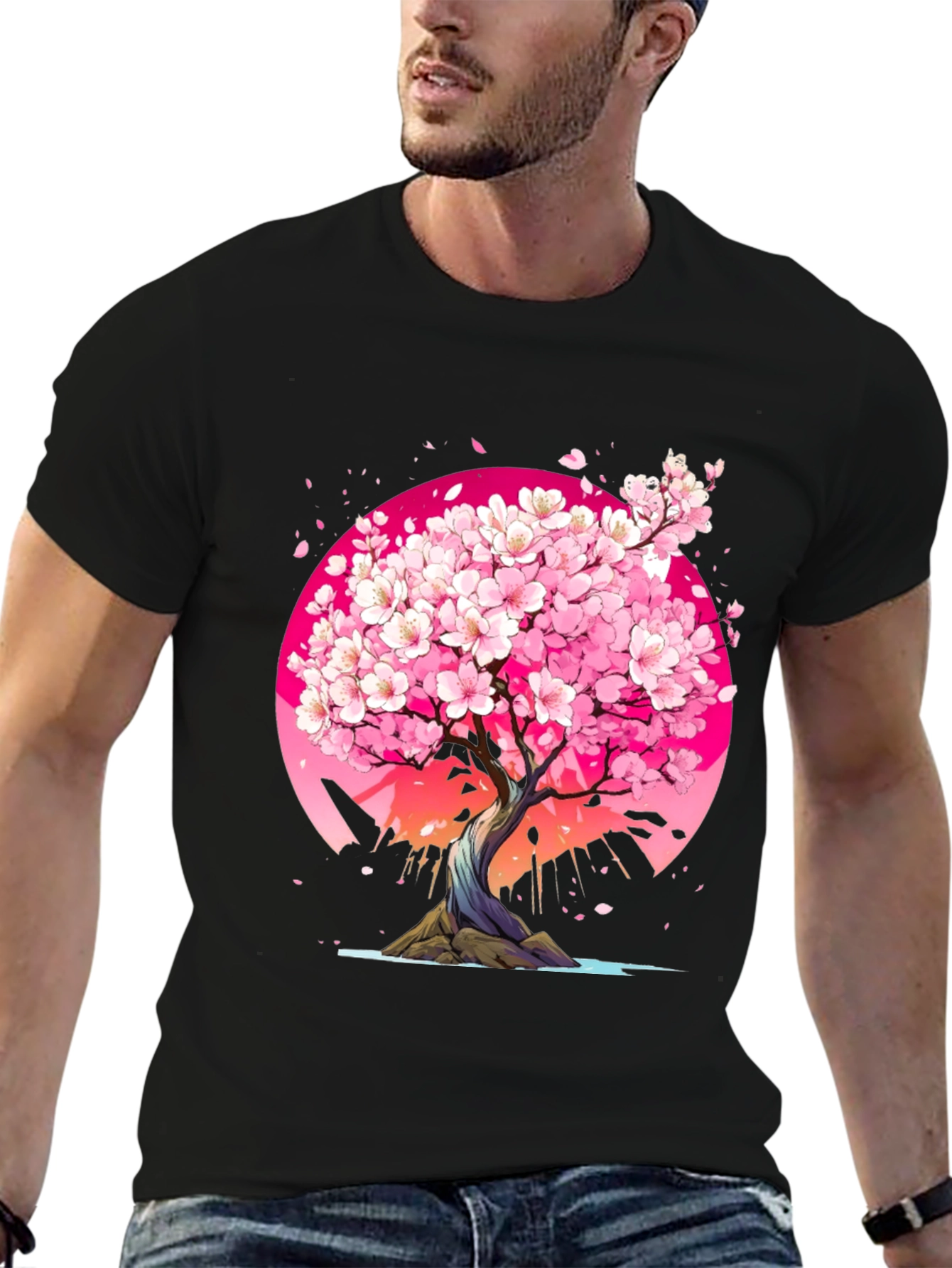 Cherry Blossom Tree Graphic Tee - Black