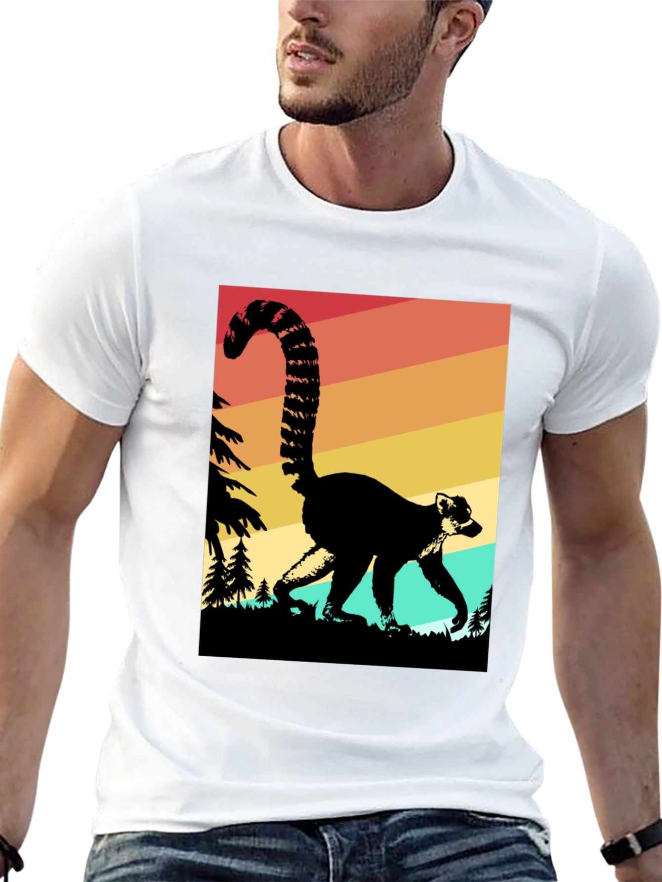 Retro Lemur Graphic Tee - Black Cotton Blend