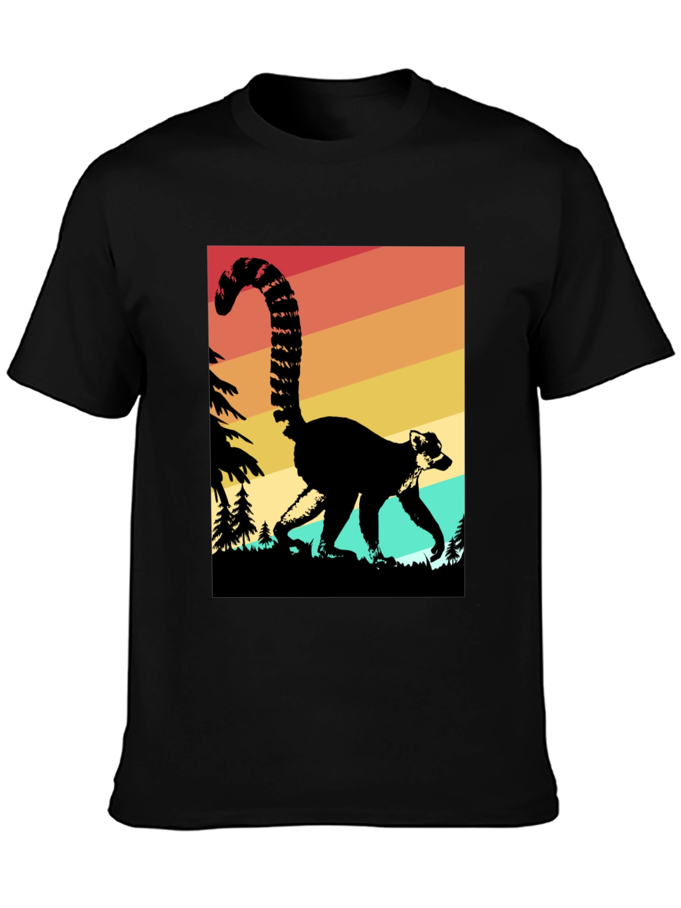 Retro Lemur Graphic Tee - Black Cotton Blend