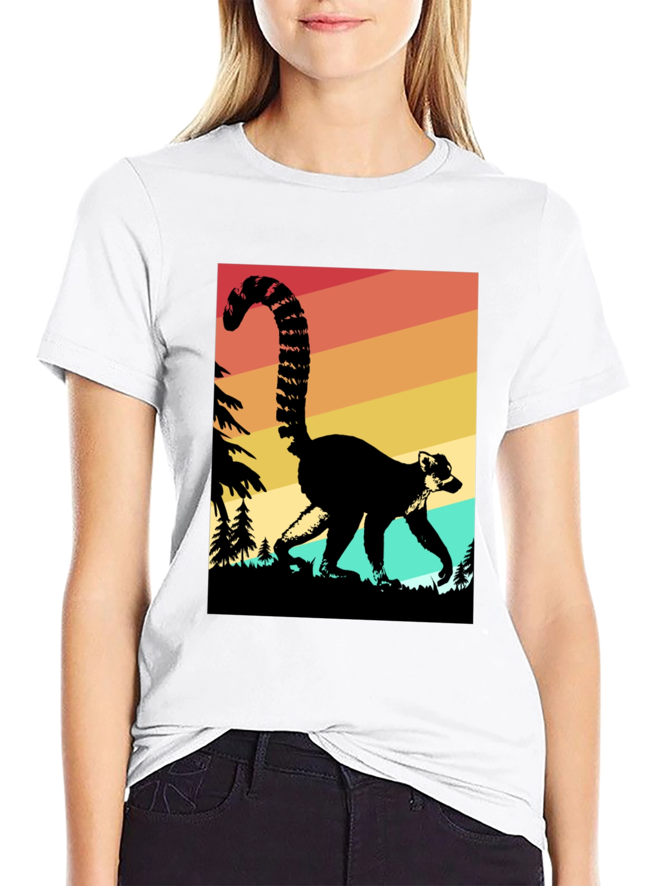 Retro Lemur Graphic Tee - Black Cotton Blend