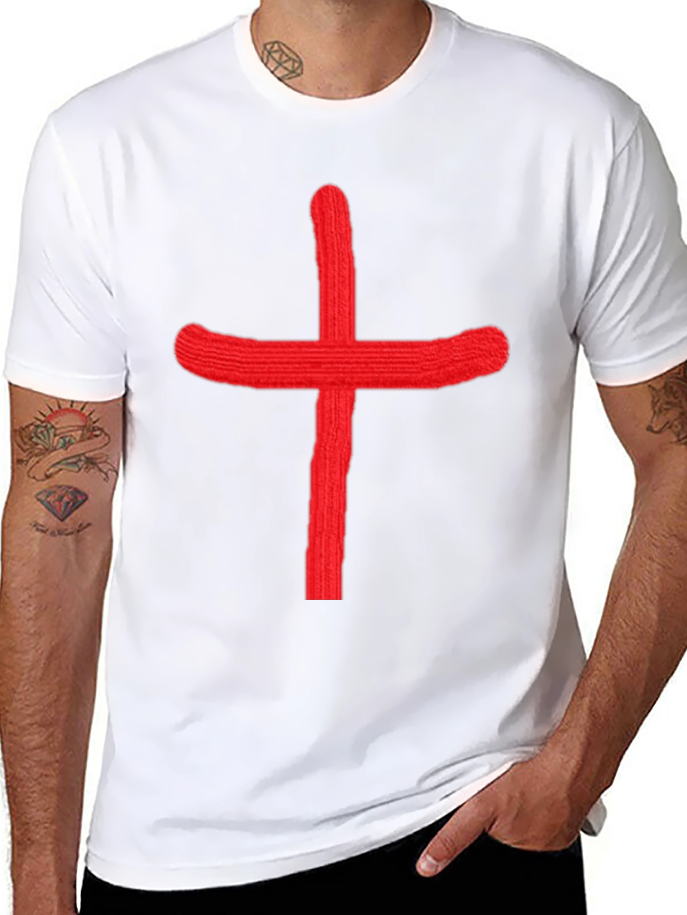 Bold Red Cross Graphic Black T-Shirt