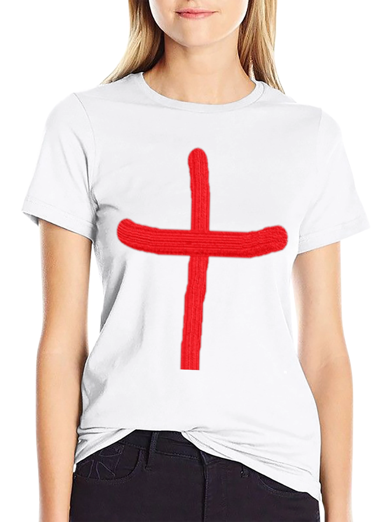 Bold Red Cross Graphic Black T-Shirt