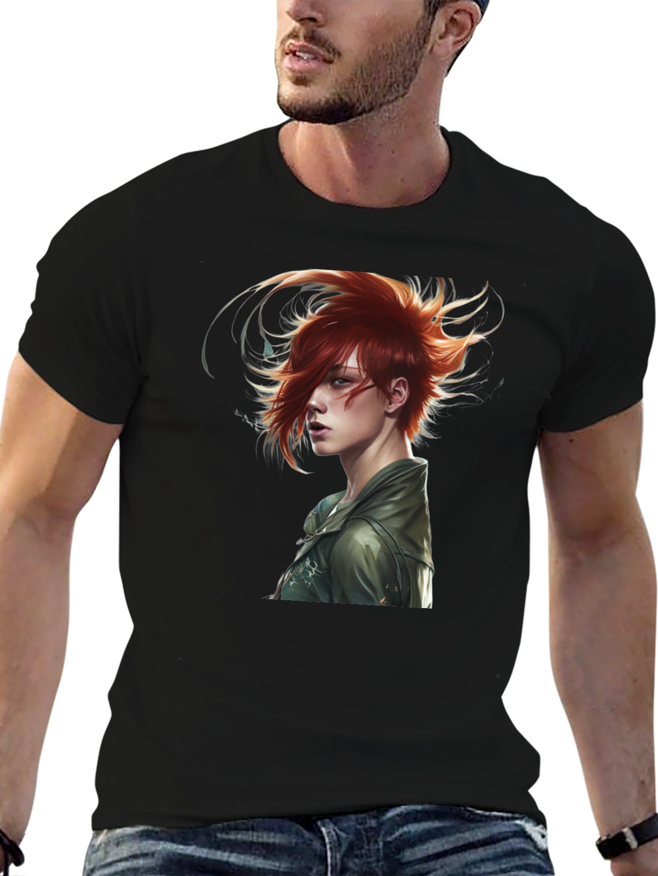 Edgy Anime Character Black T-Shirt