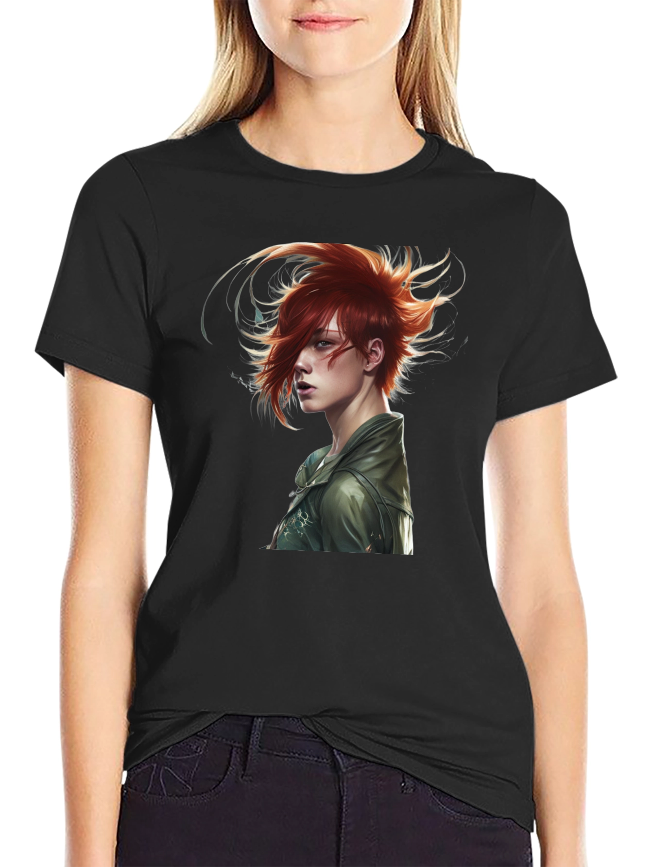 Edgy Anime Character Black T-Shirt