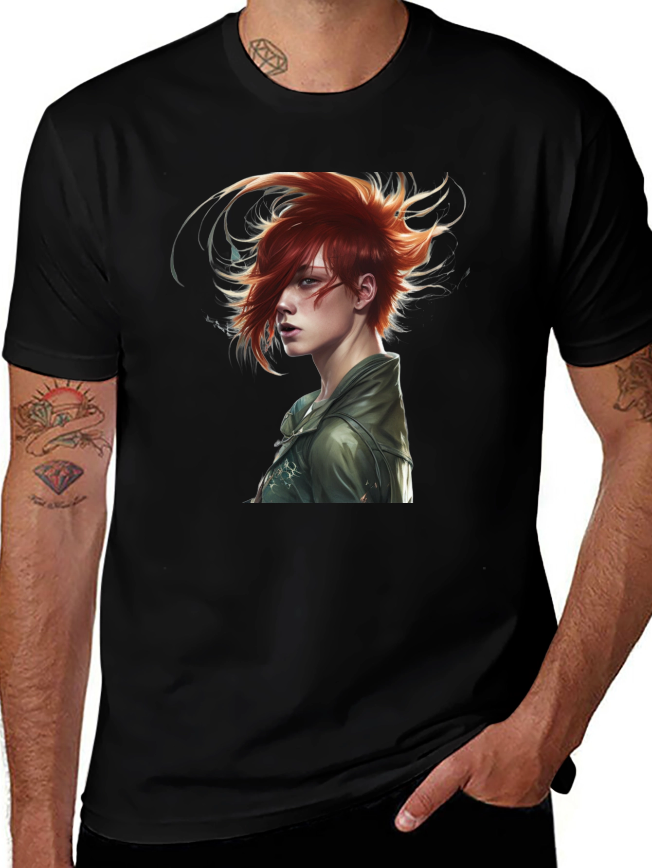 Edgy Anime Character Black T-Shirt