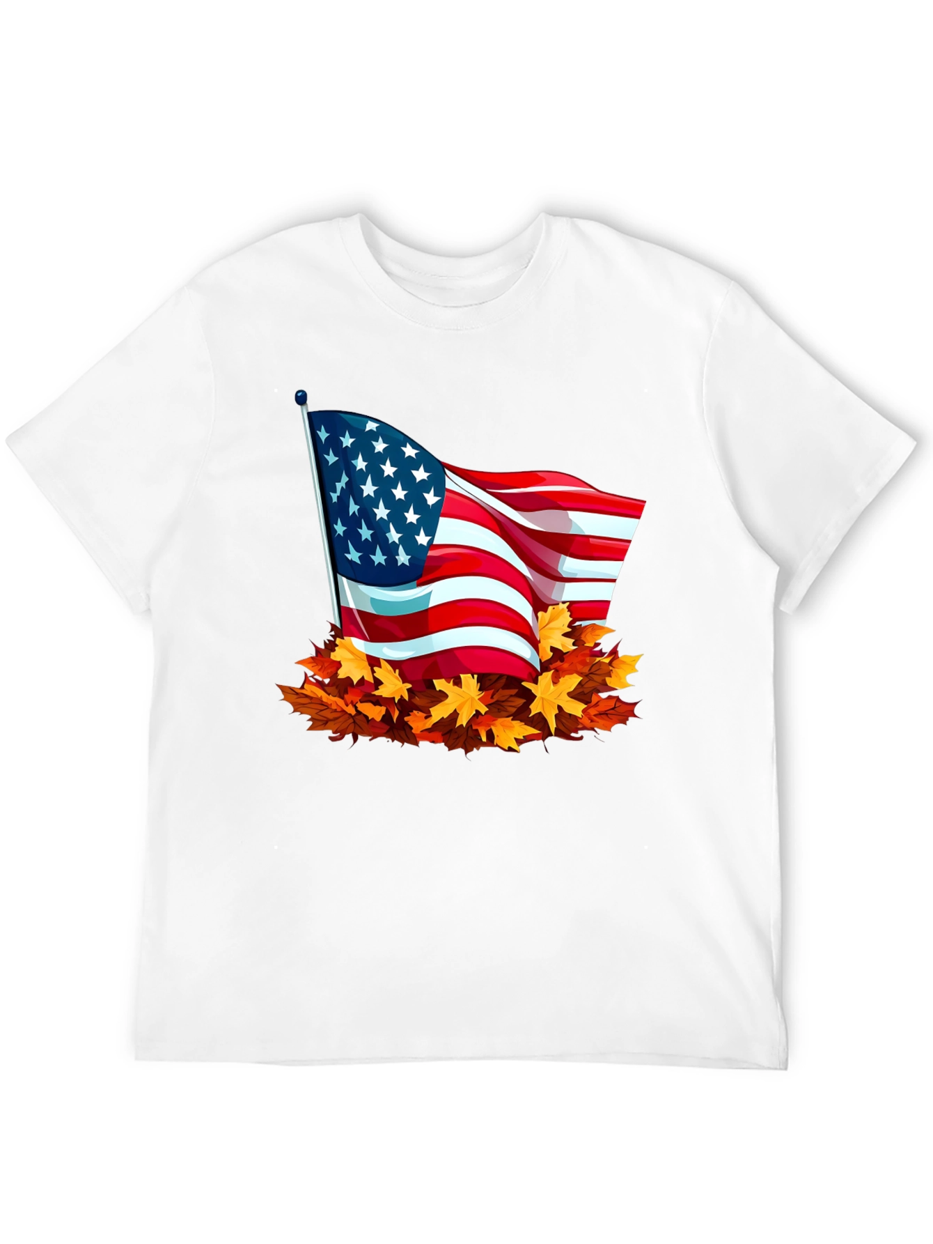 USA Flag Fall Leaves T-Shirt - Patriotic Autumn