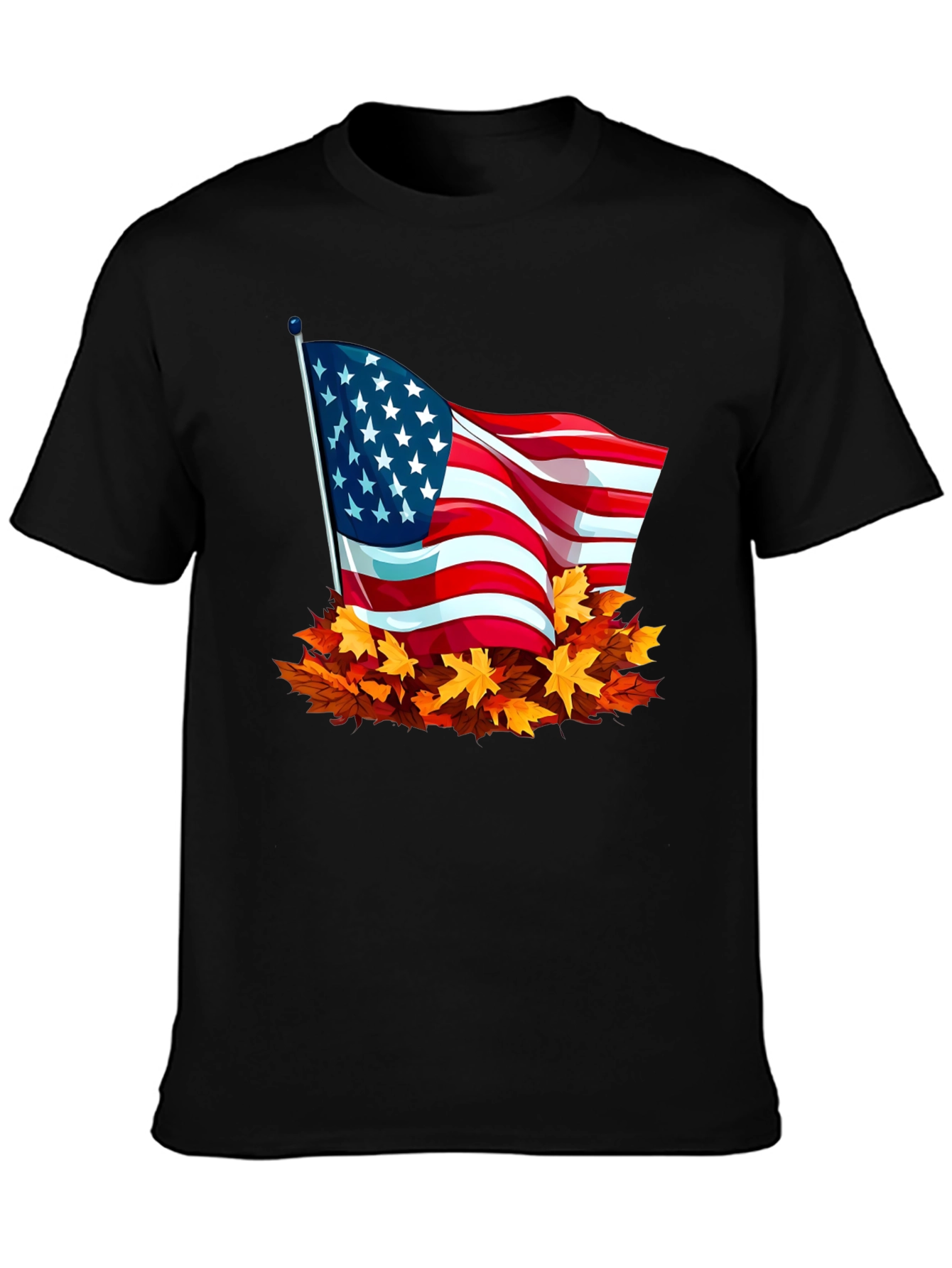 USA Flag Fall Leaves T-Shirt - Patriotic Autumn