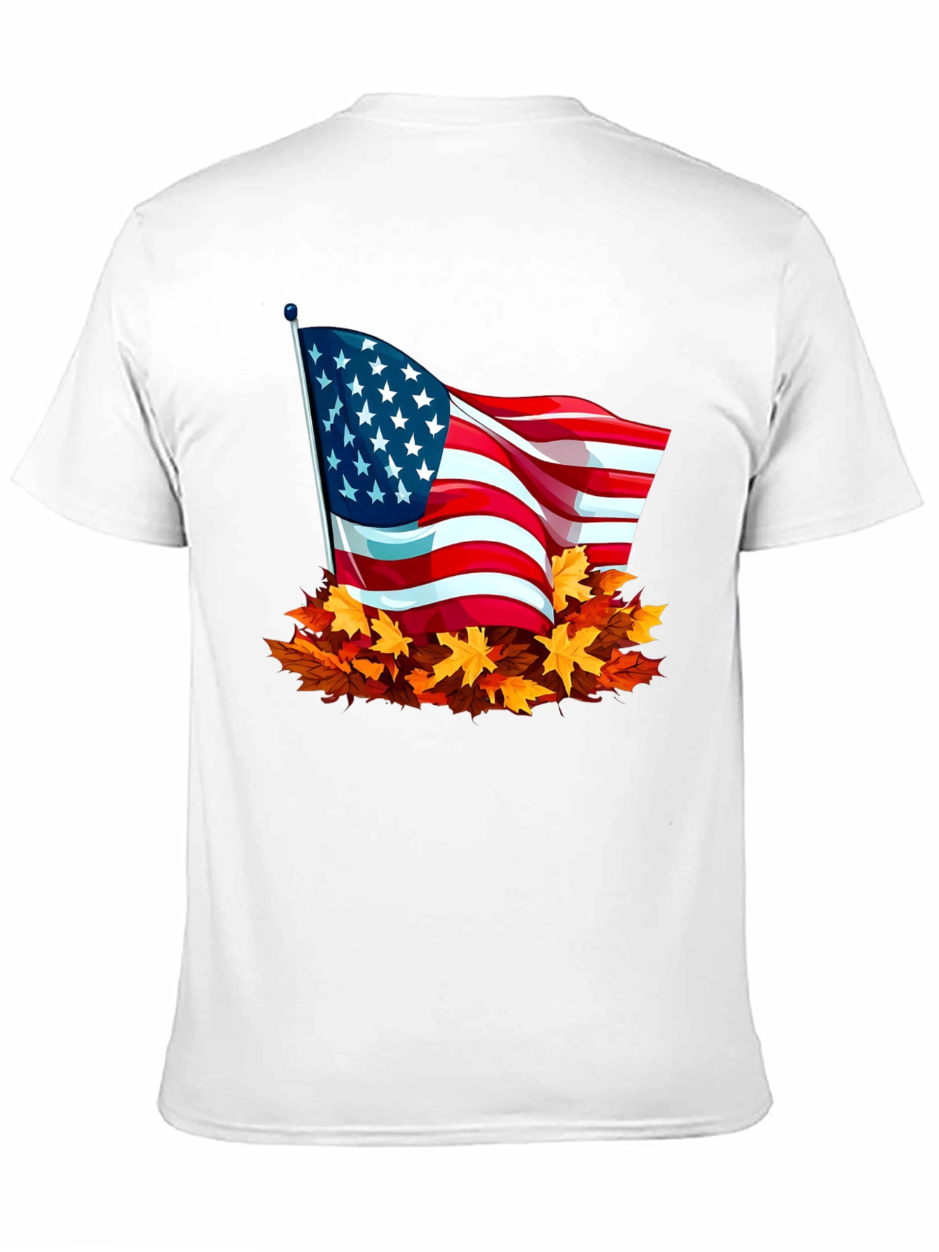 USA Flag Fall Leaves T-Shirt - Patriotic Autumn