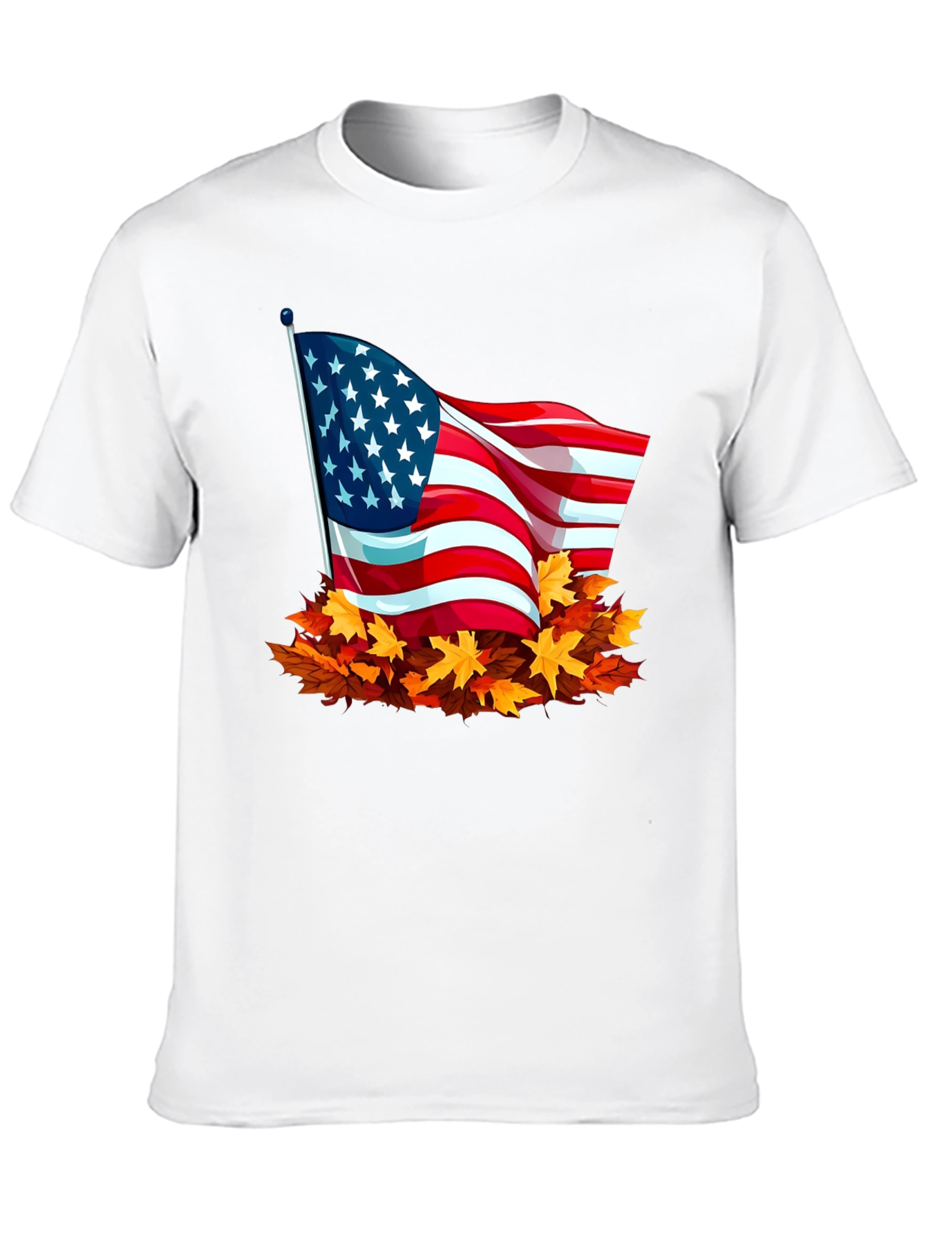USA Flag Fall Leaves T-Shirt - Patriotic Autumn